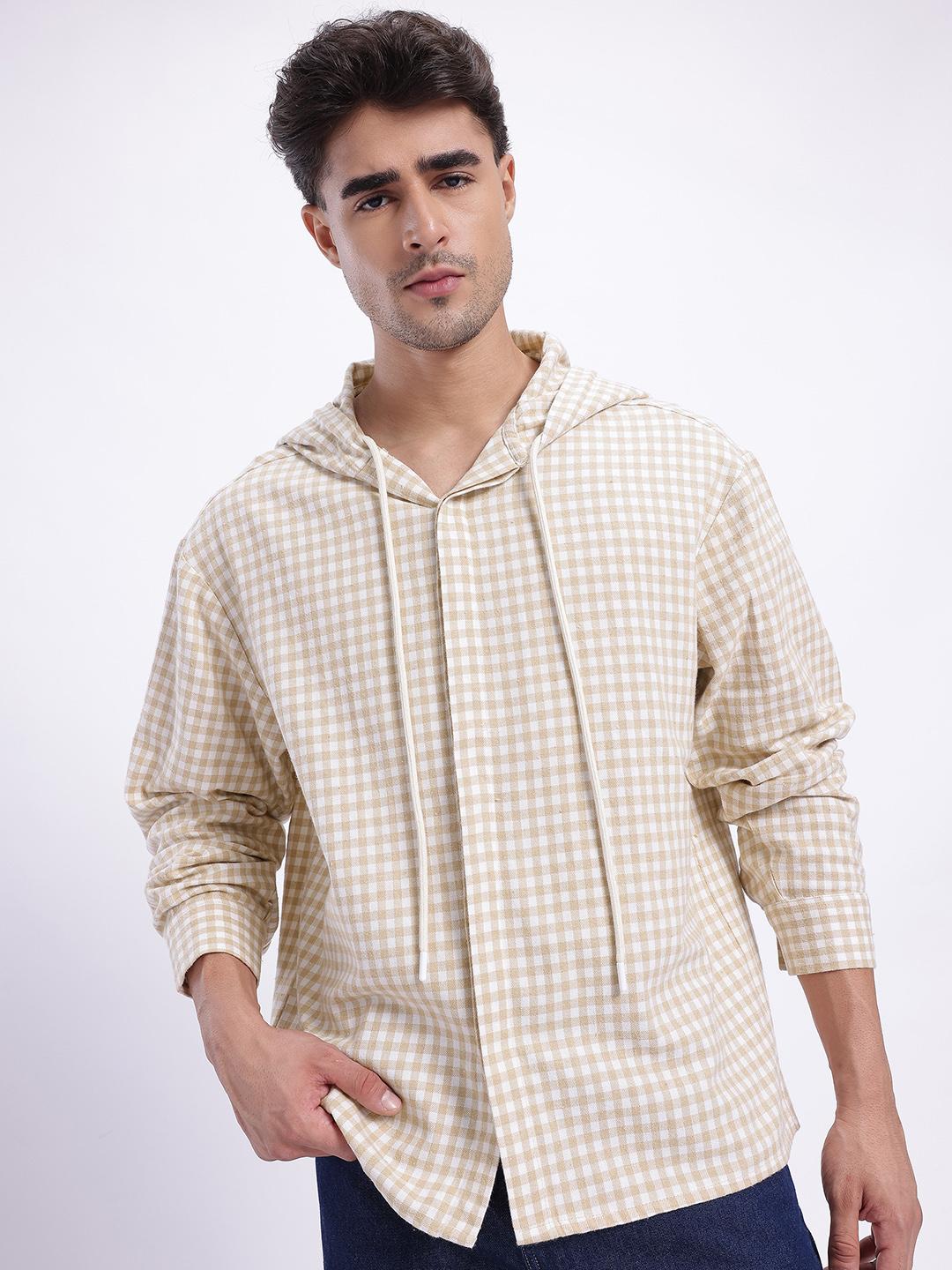 glitchez Checked Hooded Oversized Shirt