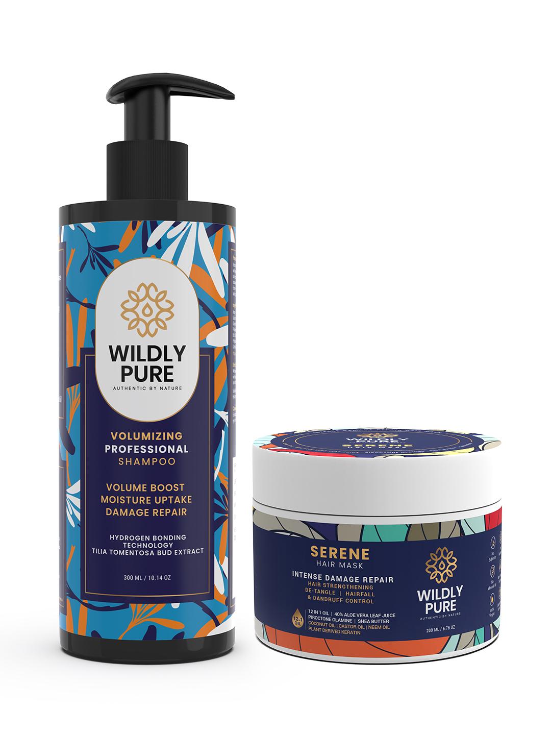 Buy Wildly Pure Set Of Volumizing Lush Shampoo 300ml & Intense Damage Repair Hair Mask 200ml - - Personal Care for Unisex
