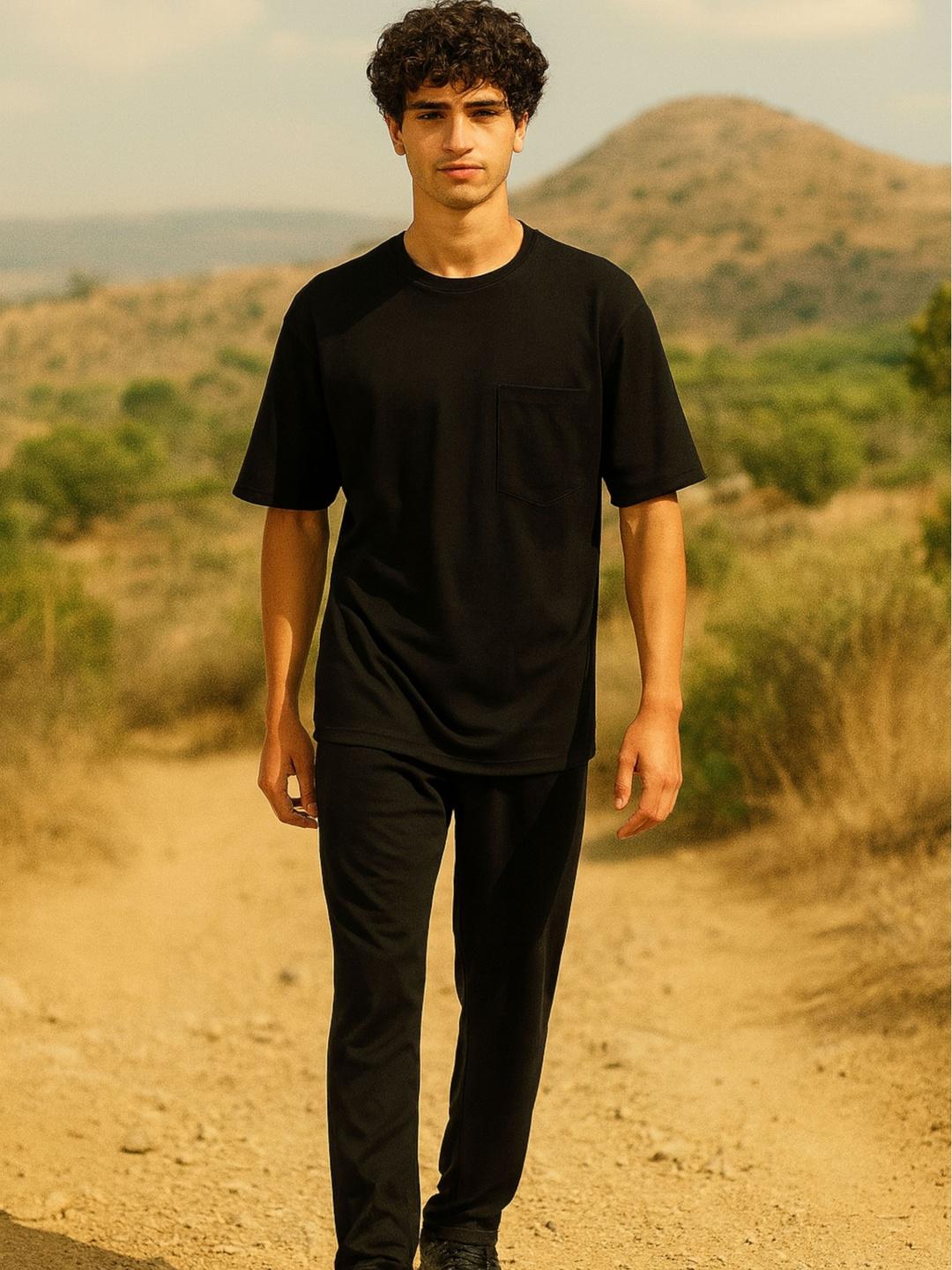 Buy Bushirt Oversized Round Neck Short Sleeves T Shirt With Trousers Co Ords - - Apparel for Men