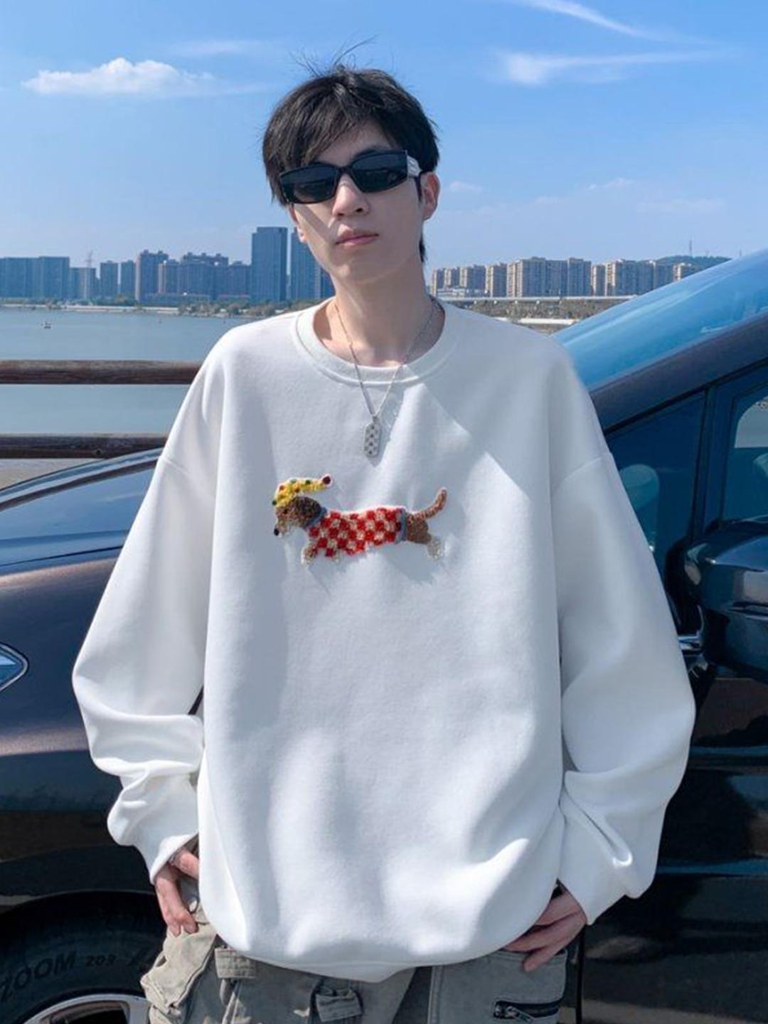 Men's Peach Self Design Cotton Sweatshirt