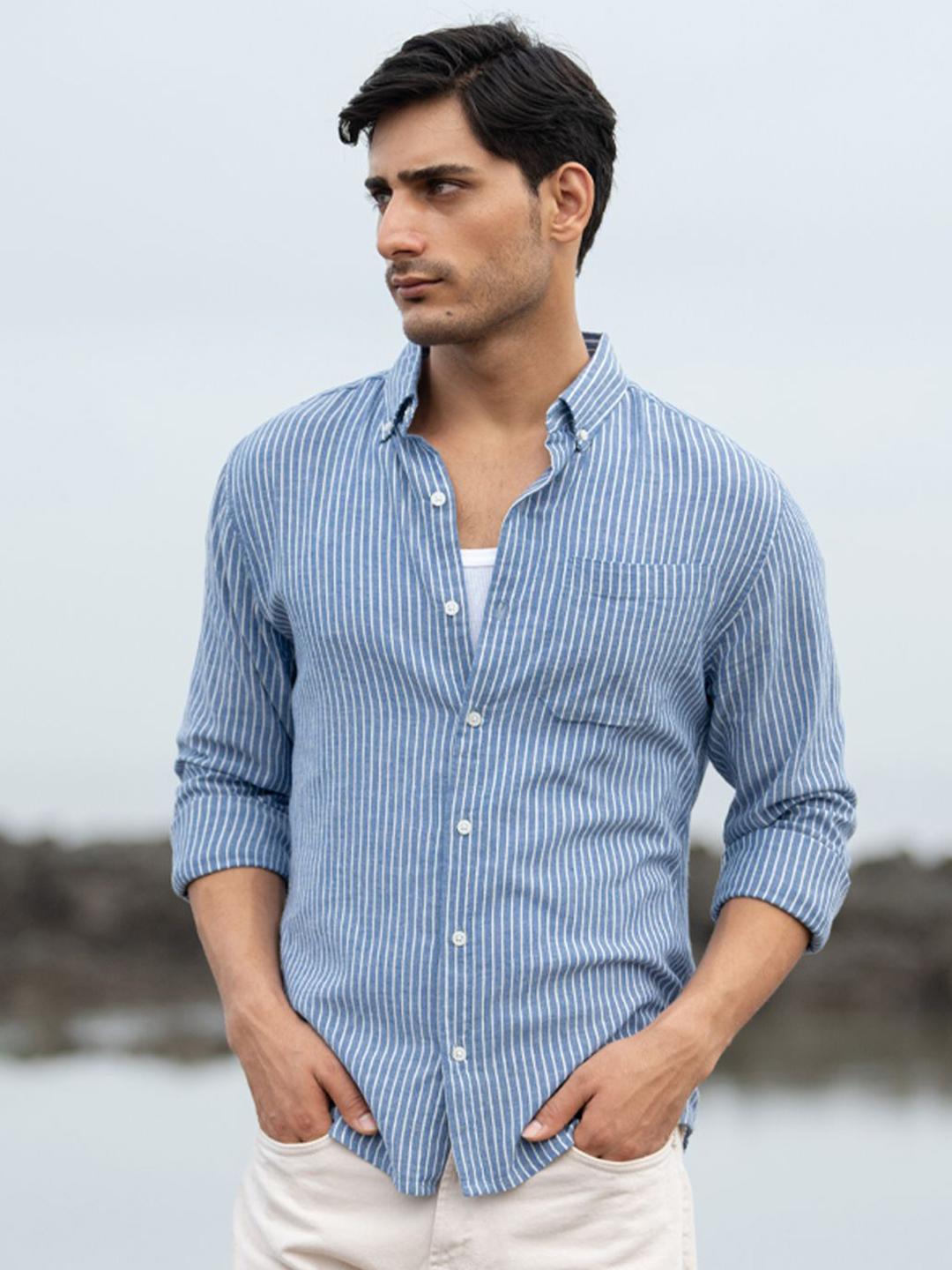Powerlook Regular Fit Vertical Striped Long Sleeves Casual Shirt