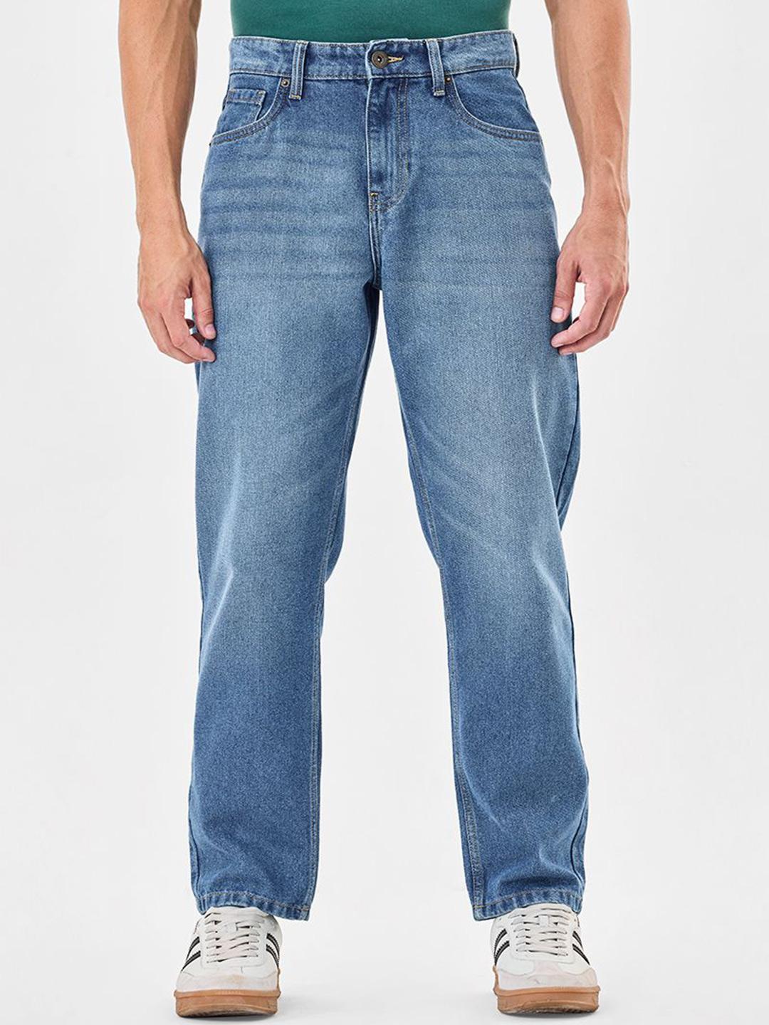 Snitch Men Mid-Rise Light Fade Cuffed Hem Baggy Jeans
