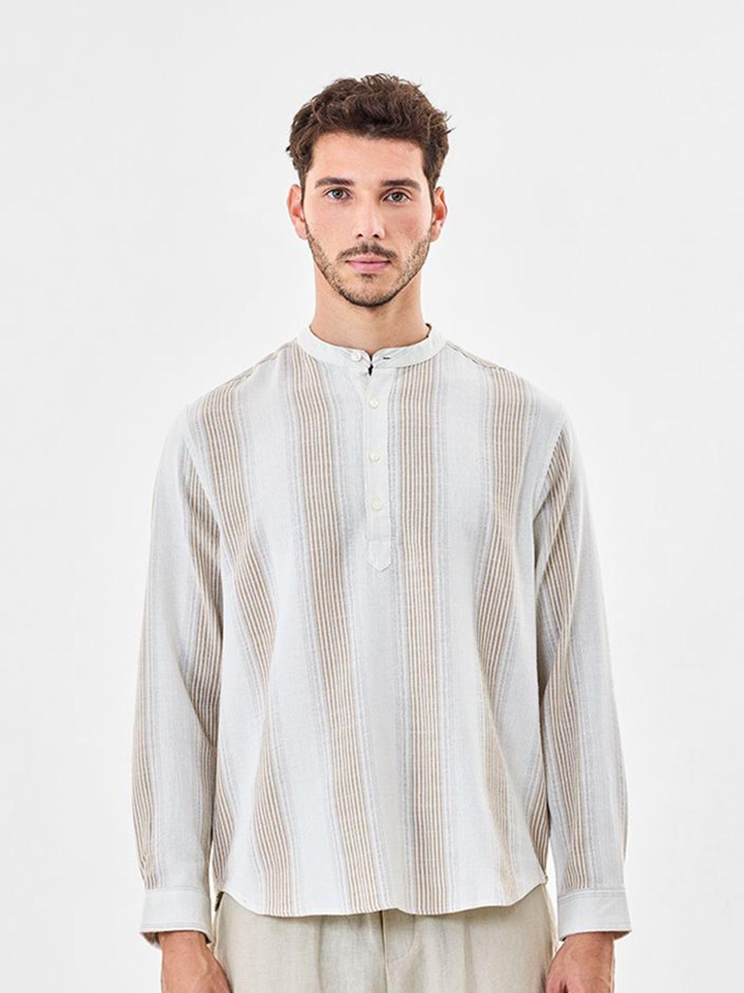 Snitch Multi Striped Band Collar Regular Fit Casual Shirt