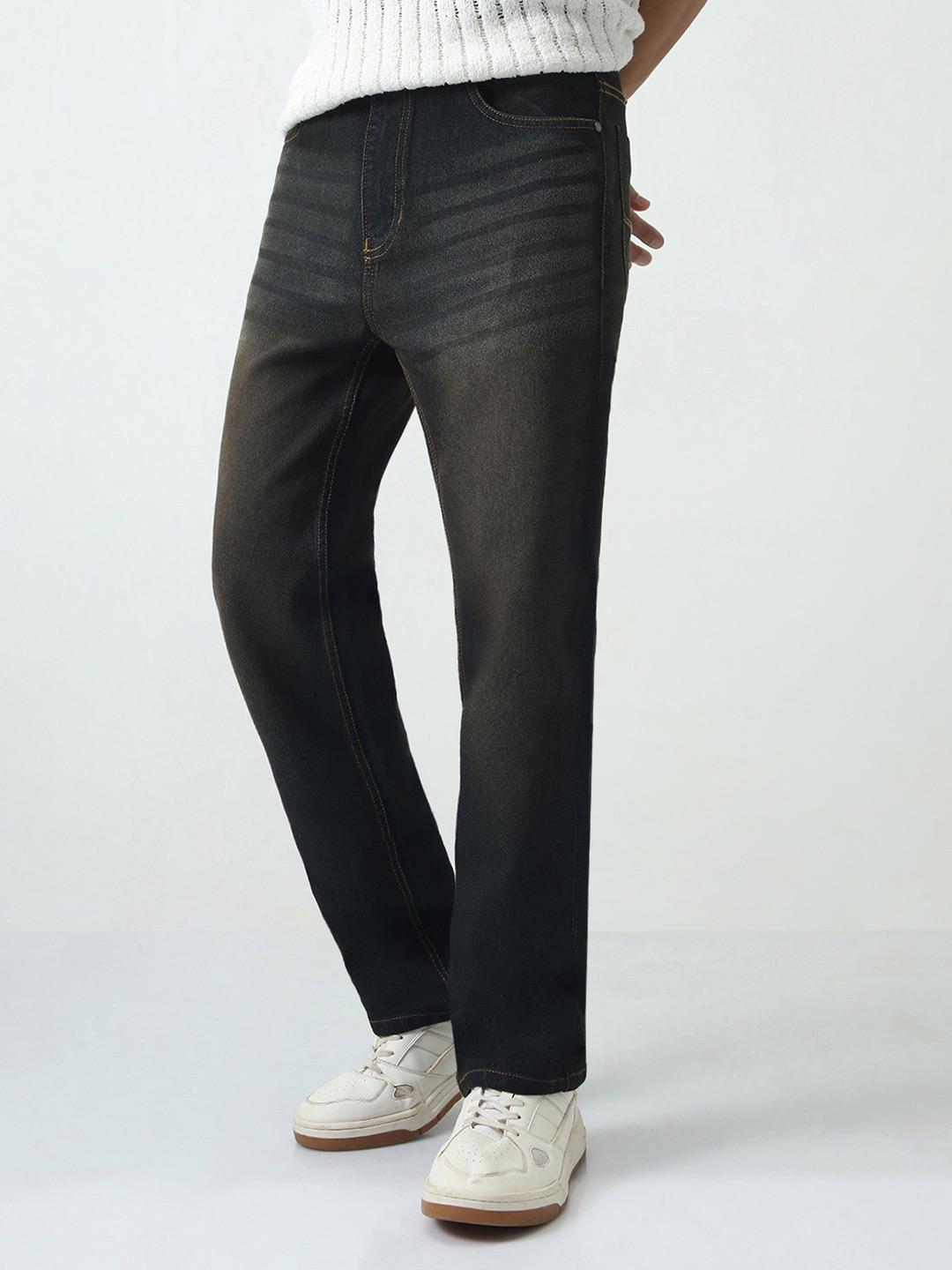 Urbano Fashion Men Straight Fit Mid-Rise Heavy Fade Stretchable Jeans