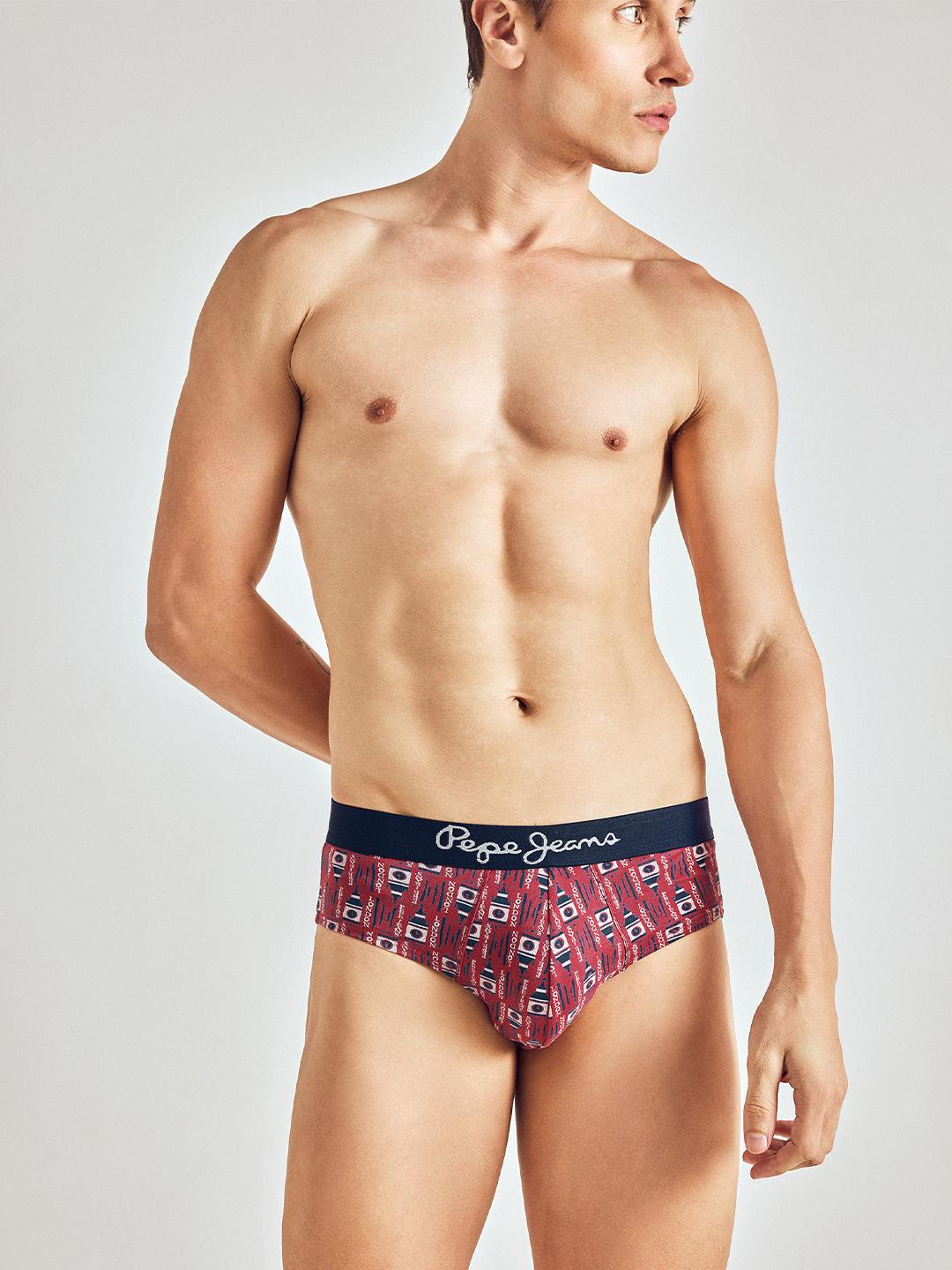 Buy Pepe Jeans Men Red Printed Pure Cotton Basic Briefs - - Apparel for Men