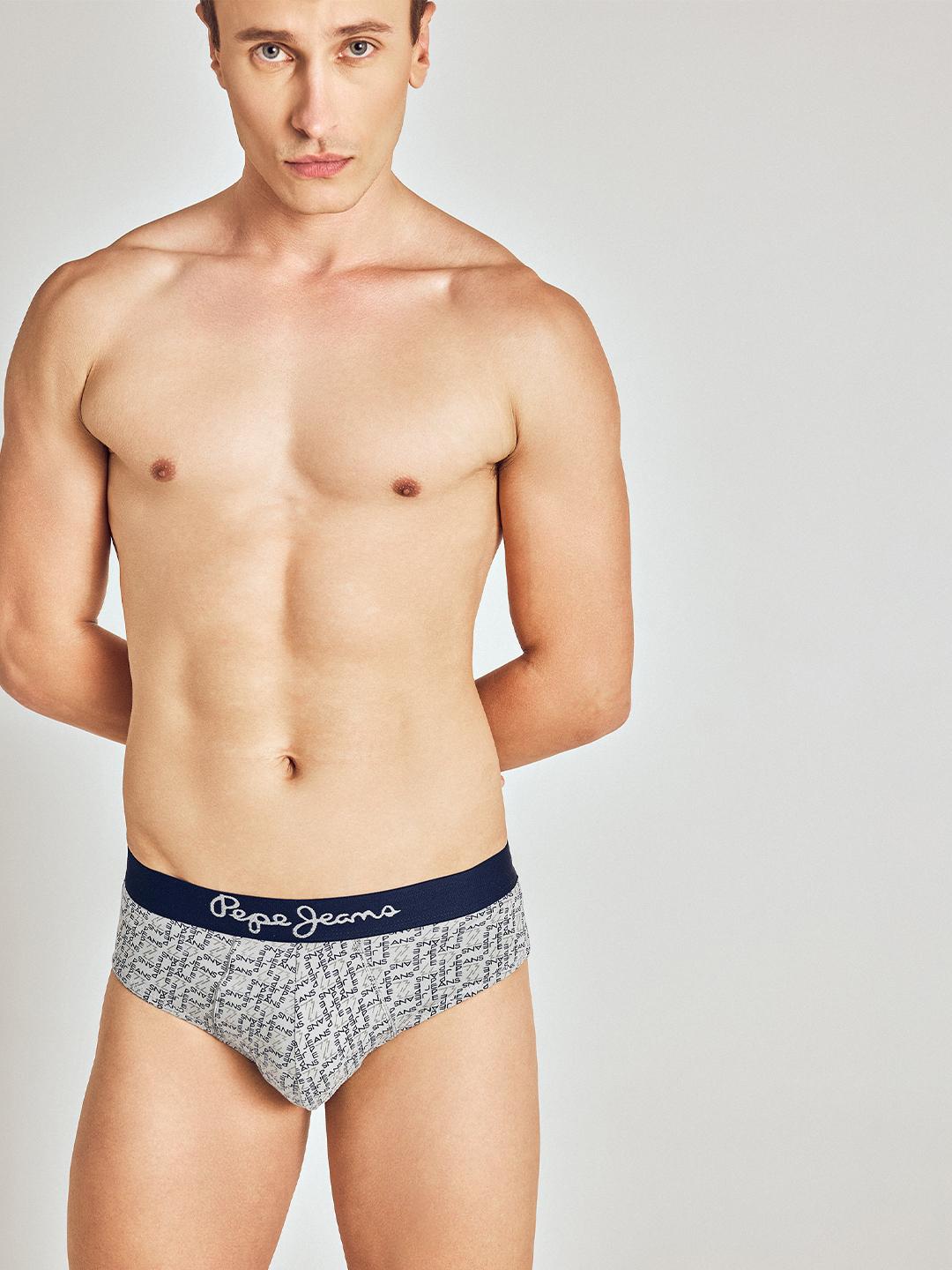 Buy Pepe Jeans Men Grey Printed Cotton Basic Briefs -  - Apparel for Men