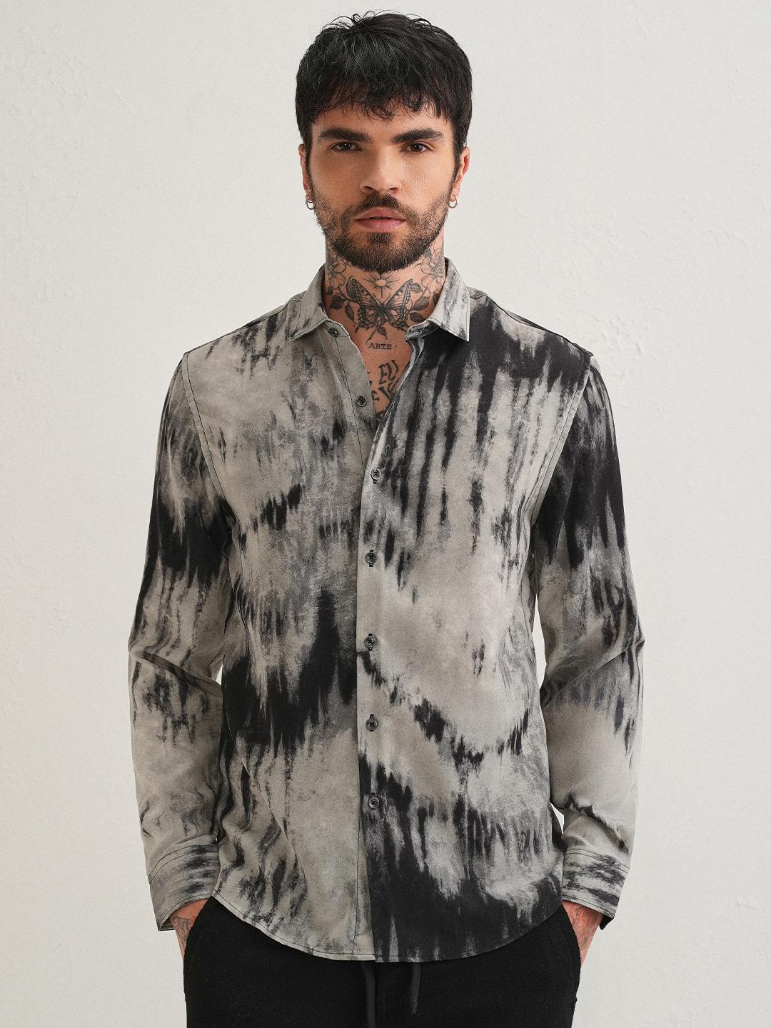 Banana Club Men Abstract Printed Classic Slim Fit Satin Casual Shirt