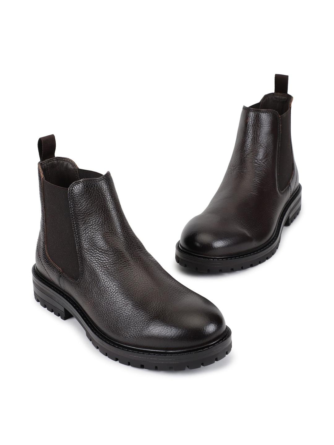 Buy Woods Men Textured Round Toe Mid Top Leather Regular Boots -  - Footwear for Men