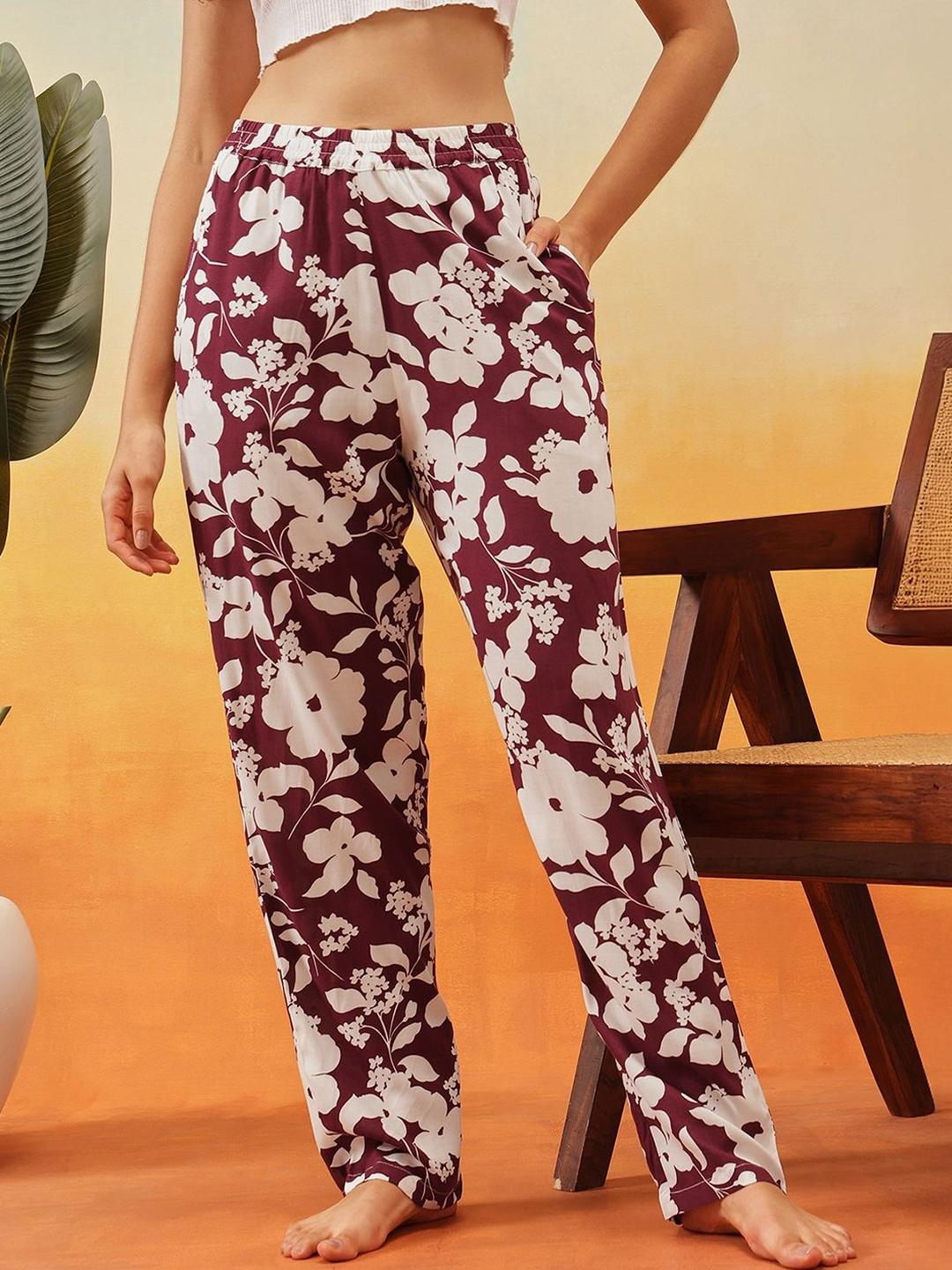 Buy Clovia Women Floral Printed Mid Rise Lounge Pants With Pocket -  - Apparel for Women