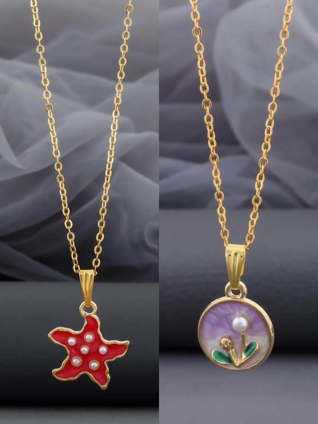 Buy SZN Set Of 2 Stainless Steel Star Shaped Minimal Pendants With Chains - - Accessories for Women