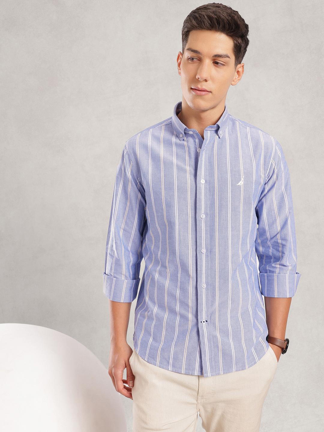 Nautica Premium Slim Fit Vertical Striped Pure Cotton Casual Shirt