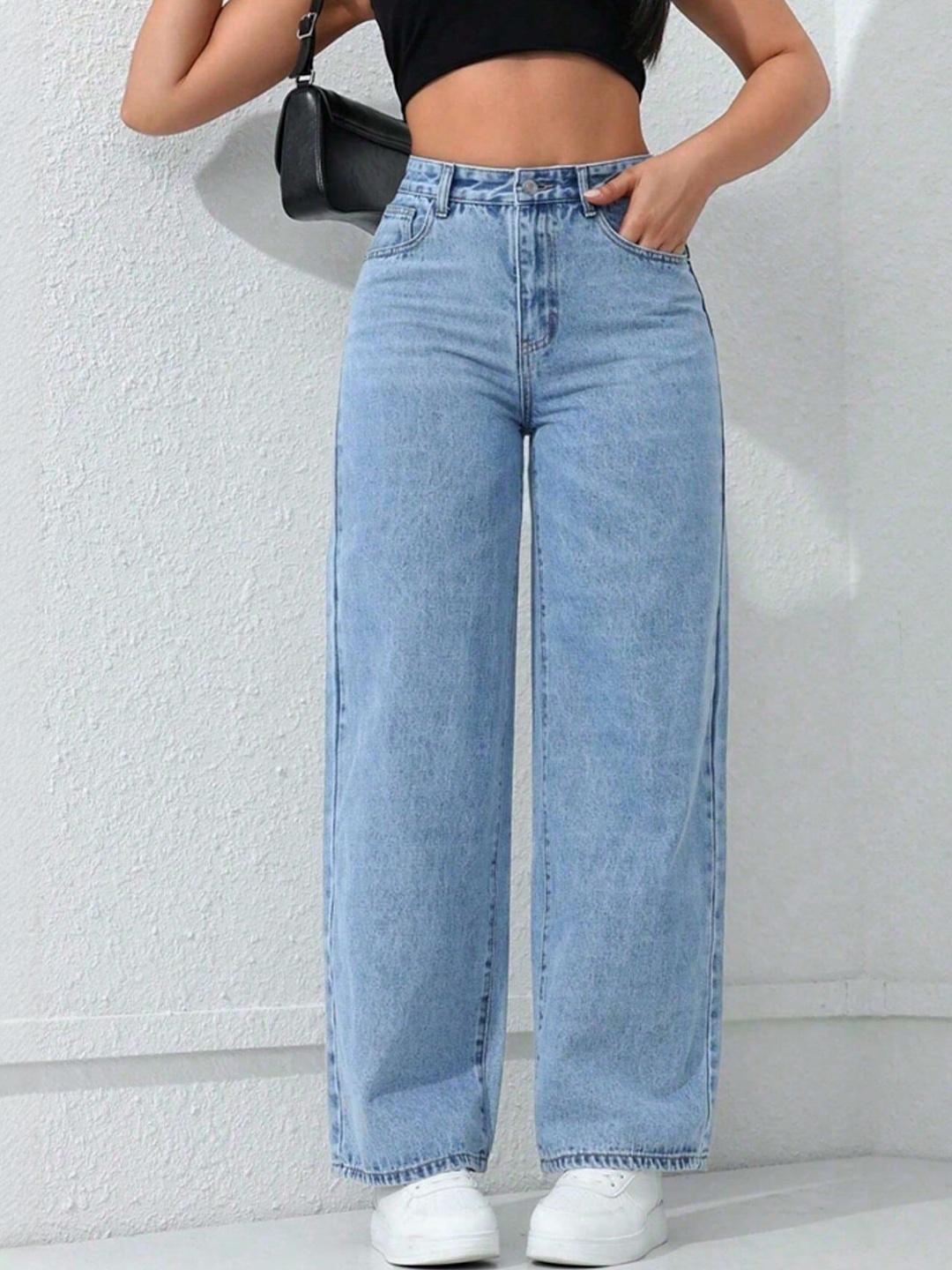 MERCEL Women Wide Leg High-Rise Light Fade Stretchable Jeans