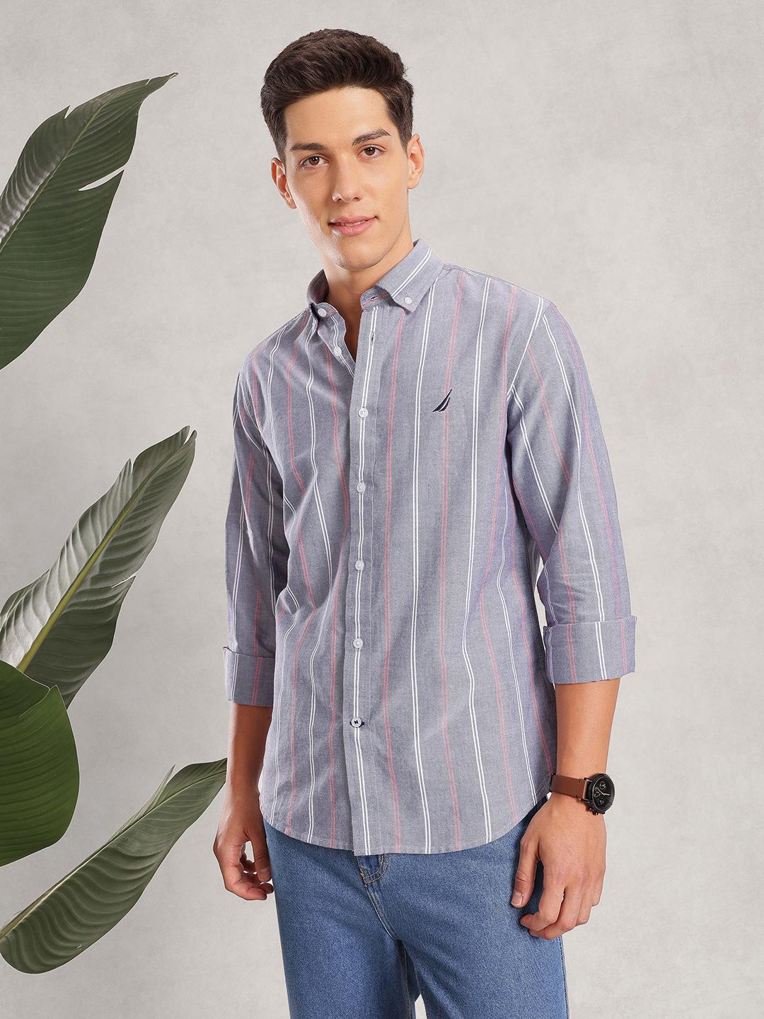 Nautica Pure Cotton Slim Fit Striped Casual Shirt