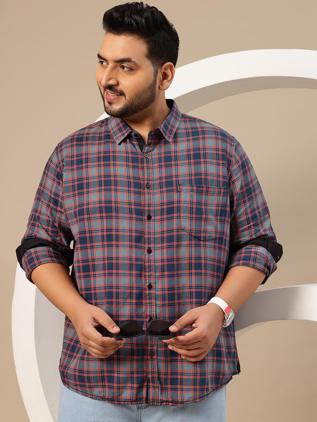 Sztori Plus Size Pure Cotton Tartan Checks Casual Shirt