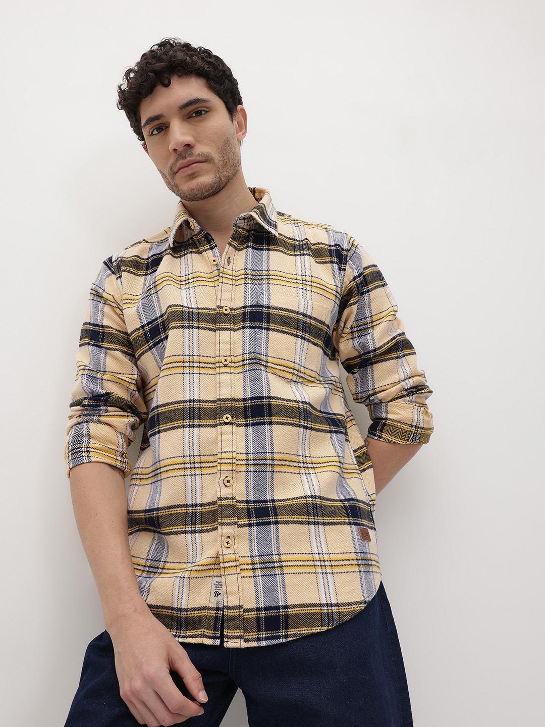 The Roadster Life Co. Tartan Checked Spread Collar Pure Cotton Casual Shirt