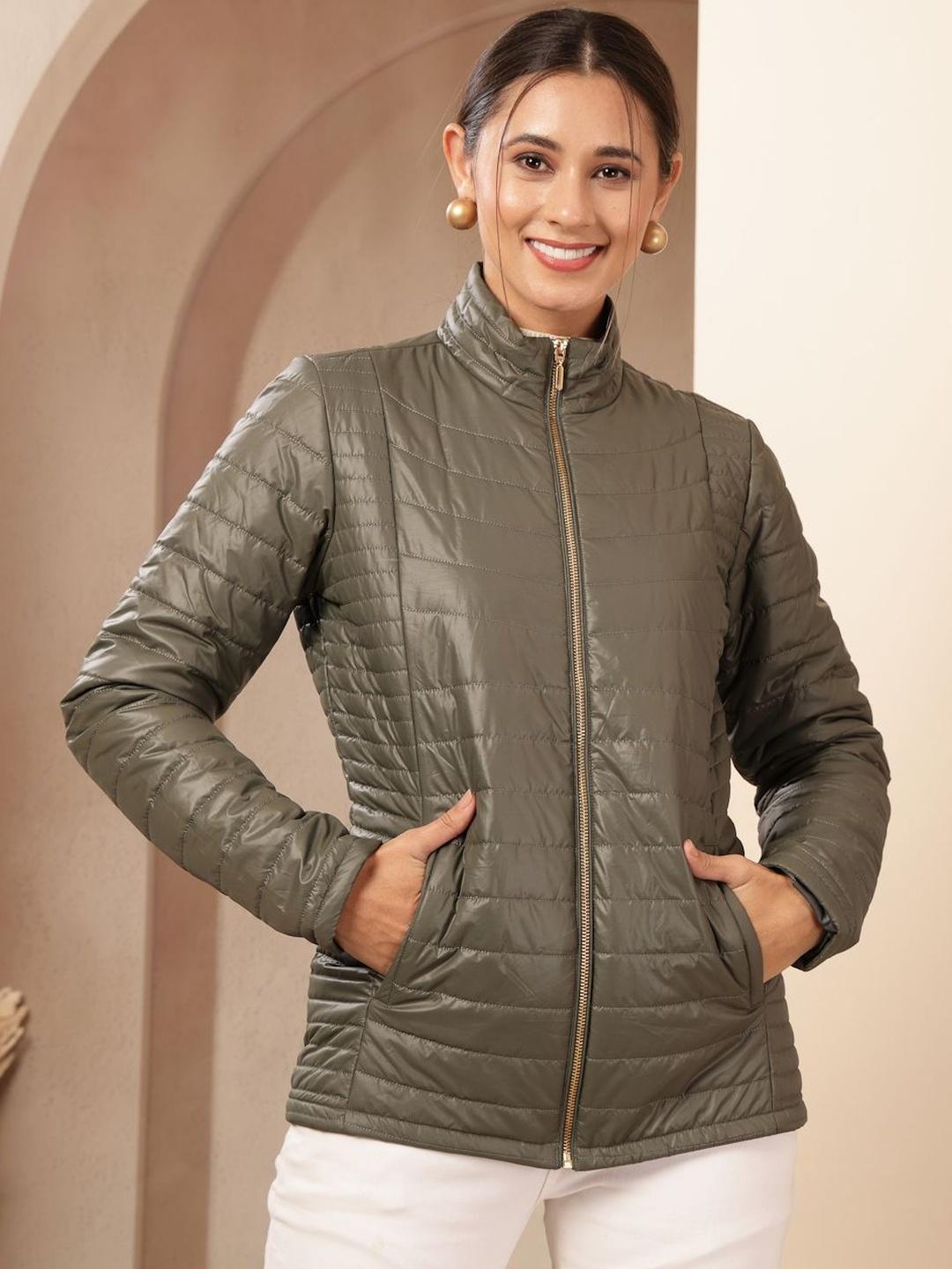 Nayam By Lakshita Women Mock Collar Solid Puffer Jacket