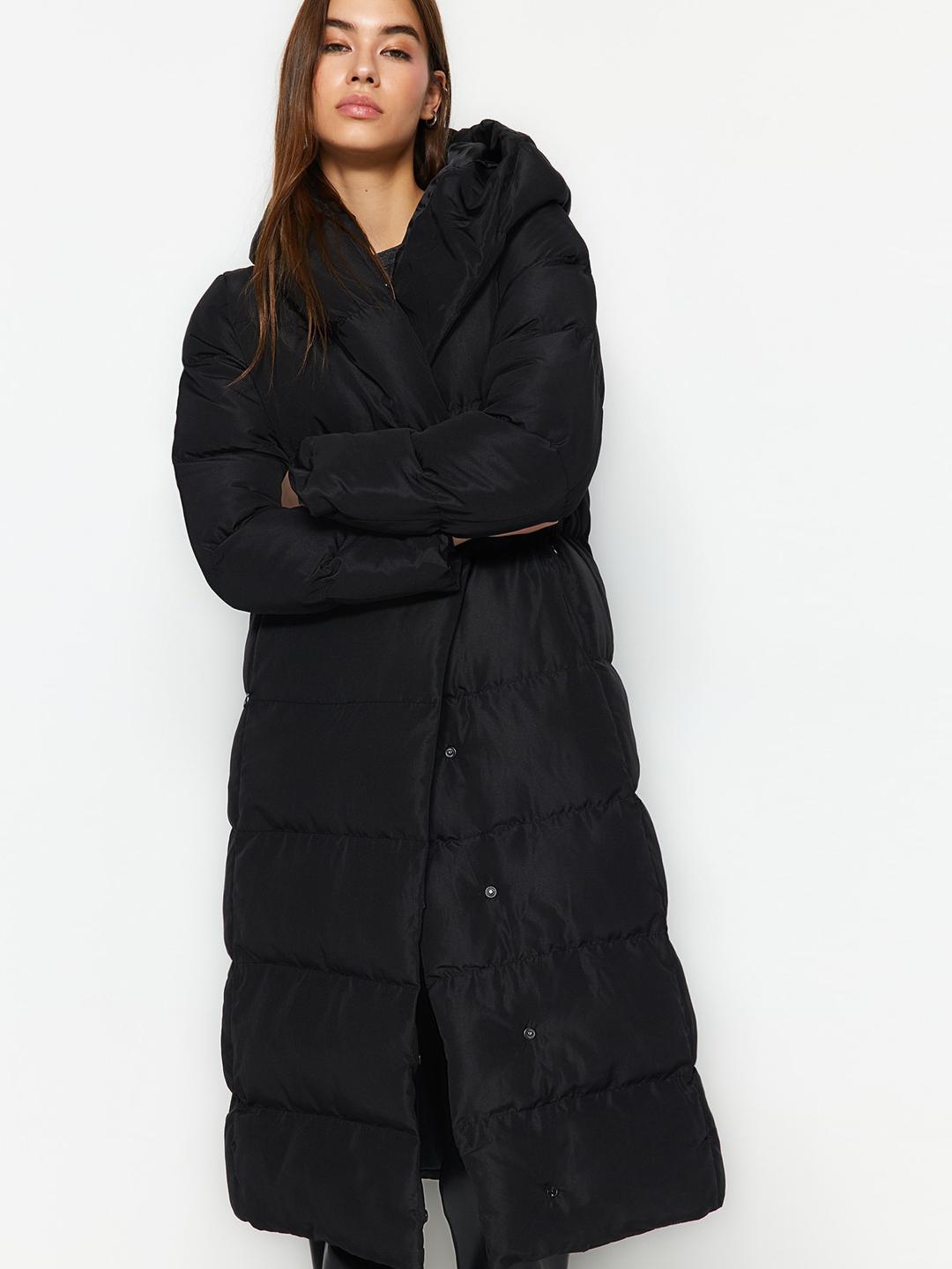 Trendyol Hooded Snap Button Closure Longline Puffer Jacket