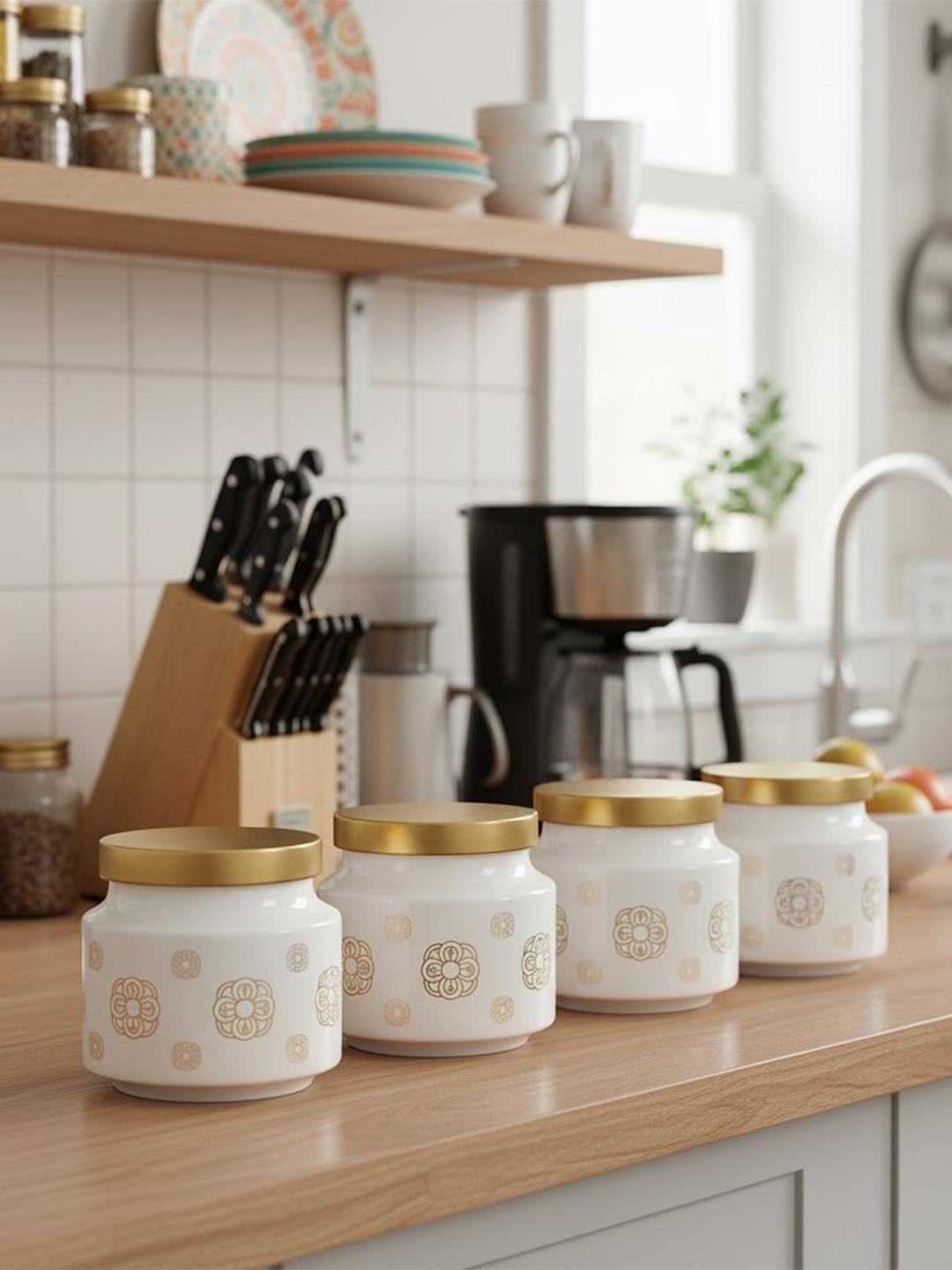 Buy Croco Jar White Floral Glass Dishwasher Safe 4 Piece Screw Top Jar 600ml -  - Home for Unisex