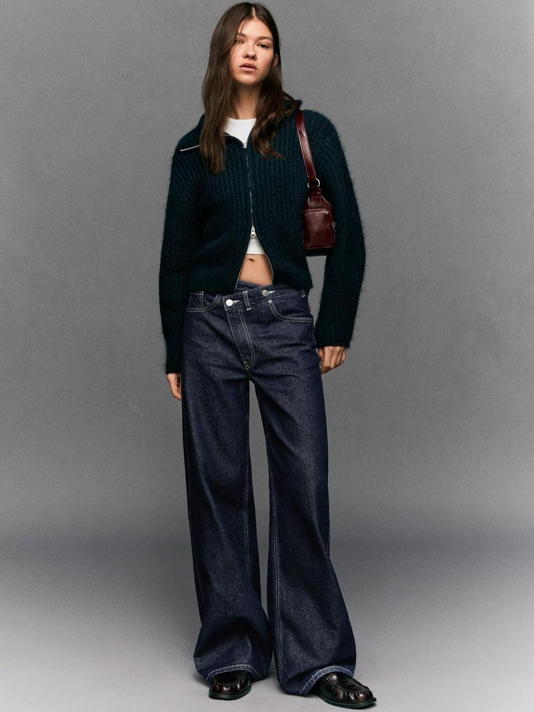 Bershka Mid-Rise Clean Look Wide Leg Jeans
