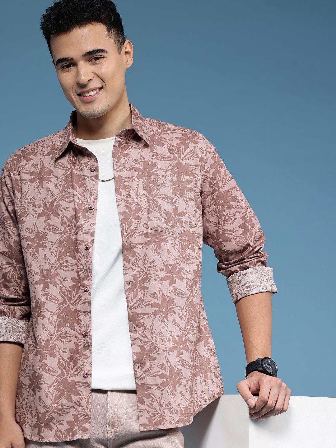 HERE&NOW Pure Cotton Slim Fit Floral Printed Casual Shirt