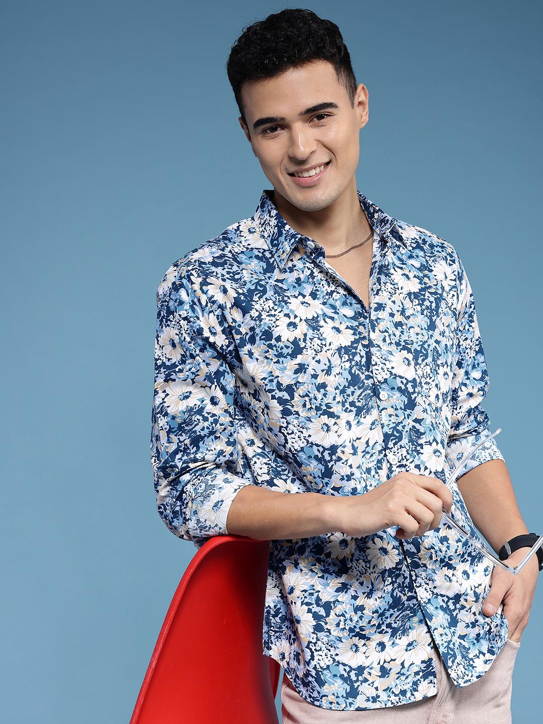 HERE&NOW Pure Cotton Slim Fit Floral Printed Casual Shirt