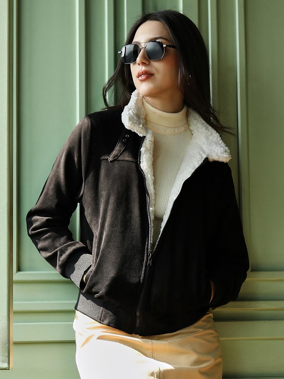 Campus Sutra Lightweight Spread Collar Long Sleeves Bomber With Patchwork Jacket