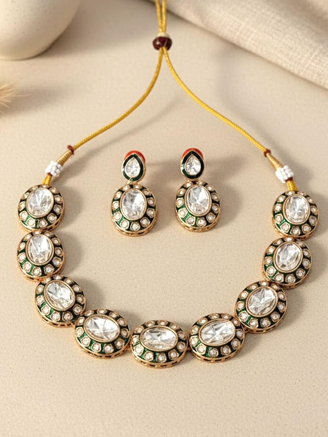 Buy KARATCART Green Gold Plated Stones Studded Meenakari Ethnic Jewellery Set - - Accessories for Women