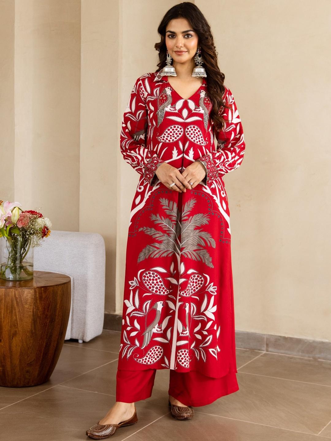 Buy HERE&NOW Ethnic Motifs Printed Angrakha Patchwork Kurta With ...