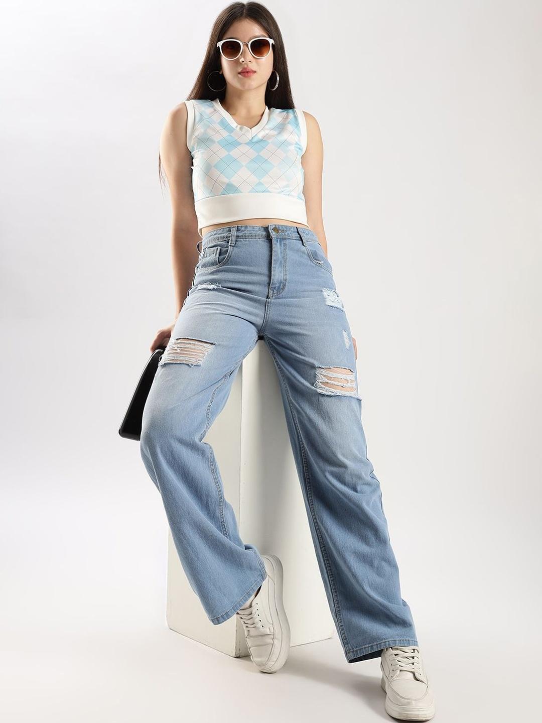 zayla Women Jean Flared High-Rise Highly Distressed Light Fade Jeans