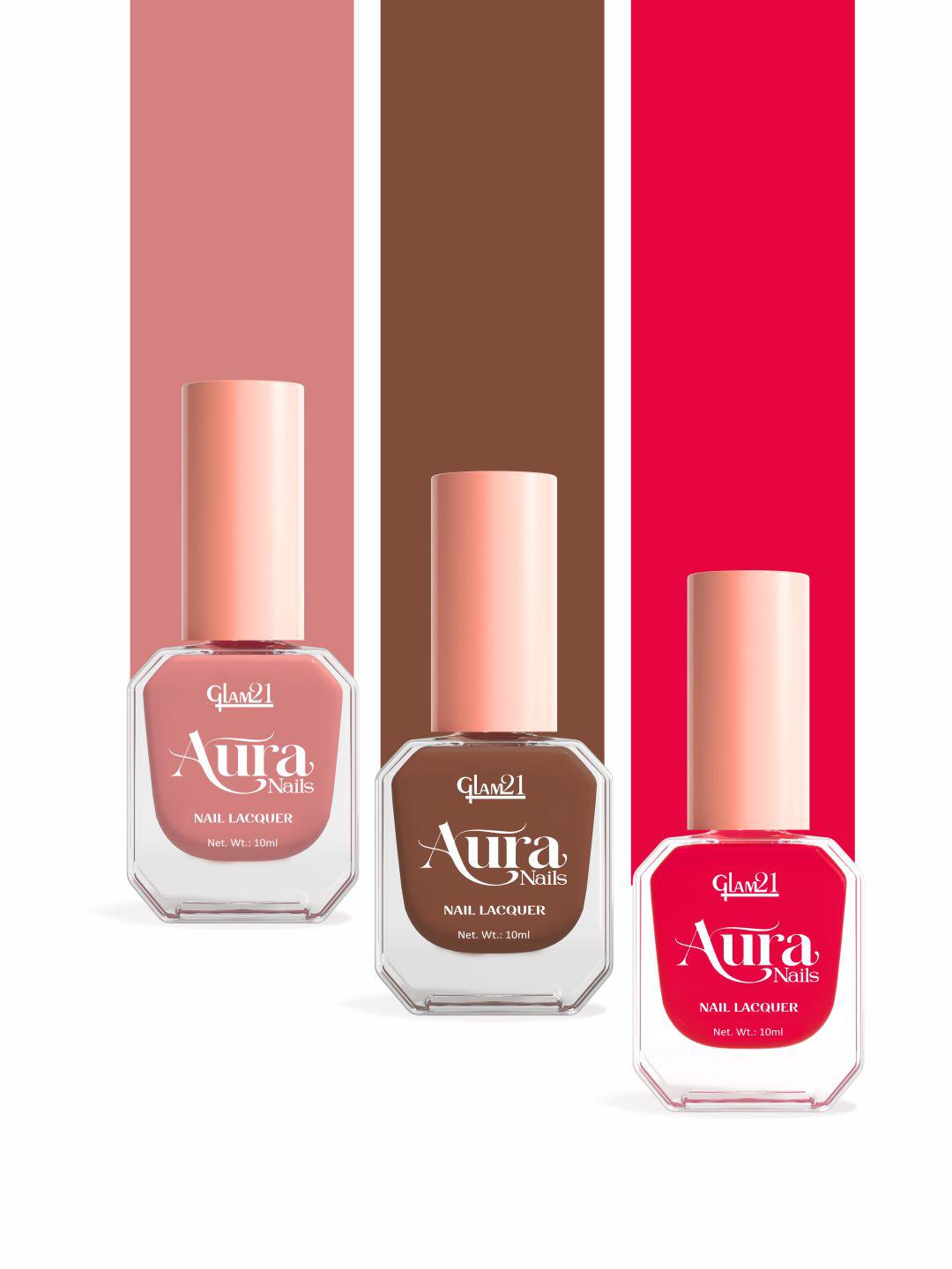 Buy GLAM21 Aura Nails Lacquer High Shine Nail Enamel 10ml Each Pack Of 3 -  - Personal Care for Women