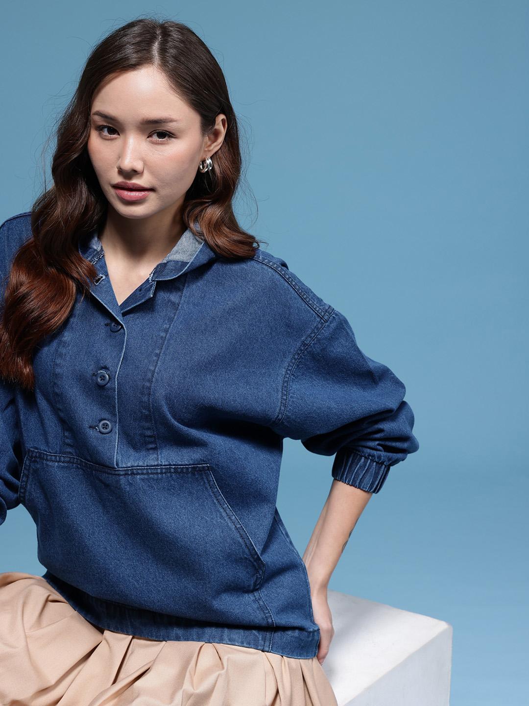 HERE&NOW Pure Cotton Hooded Denim Jacket