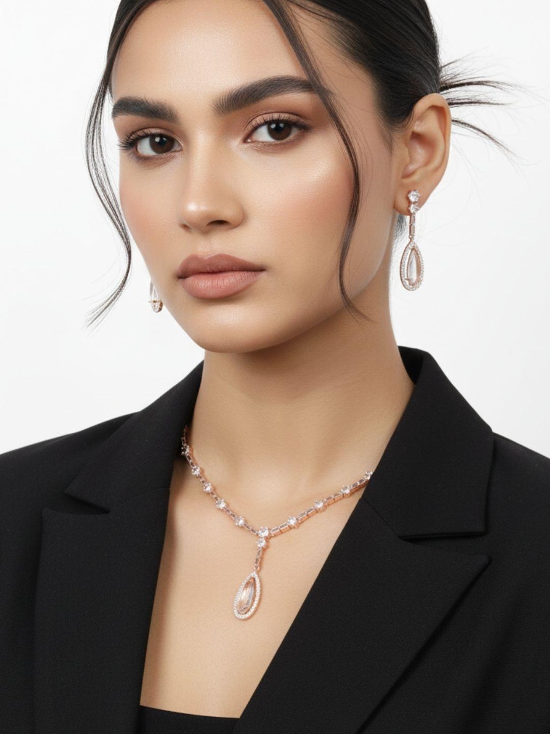 Buy VIVAZS Rose Gold Plated American Diamond Studded Jewellery Set -  - Accessories for Women