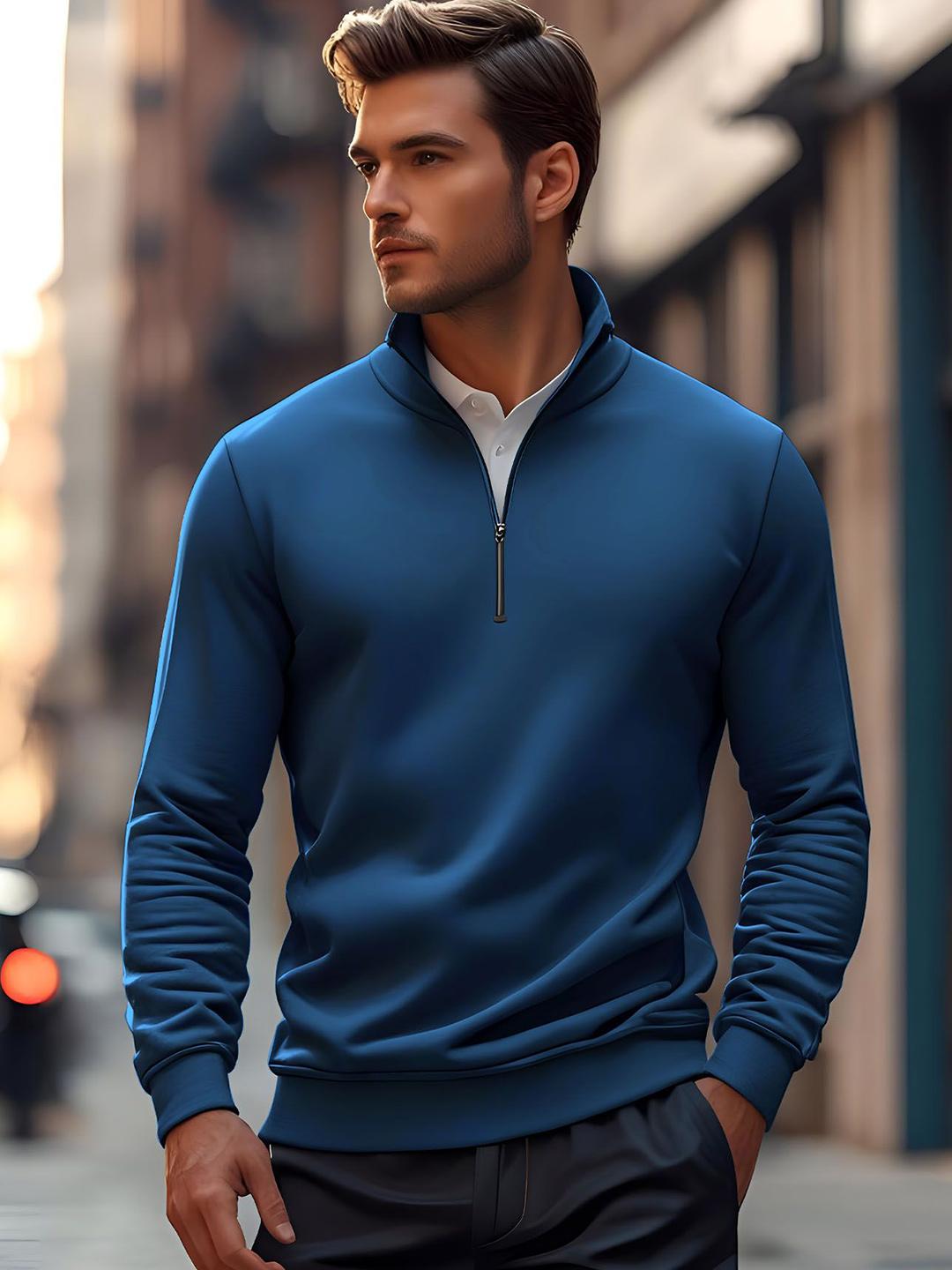 Buy AUSK Men Teal Mock Collar Half Zipper Sweatshirt - Sweatshirts for ...