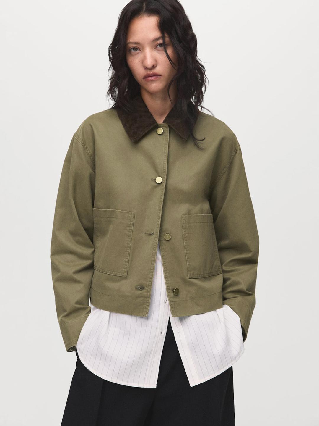 MANGO Contrast Ribbed Collar Tailored Jacket