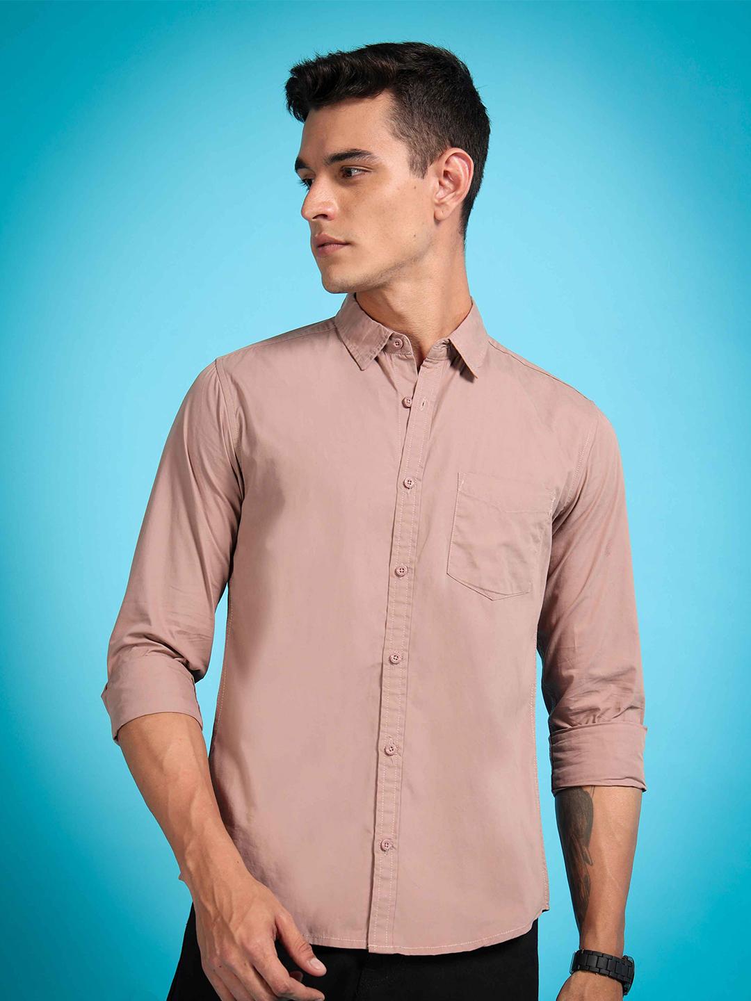 Buy HERE&NOW Men Regular Fit Peach Premium Cotton Casual Shirt -  - Apparel for Men