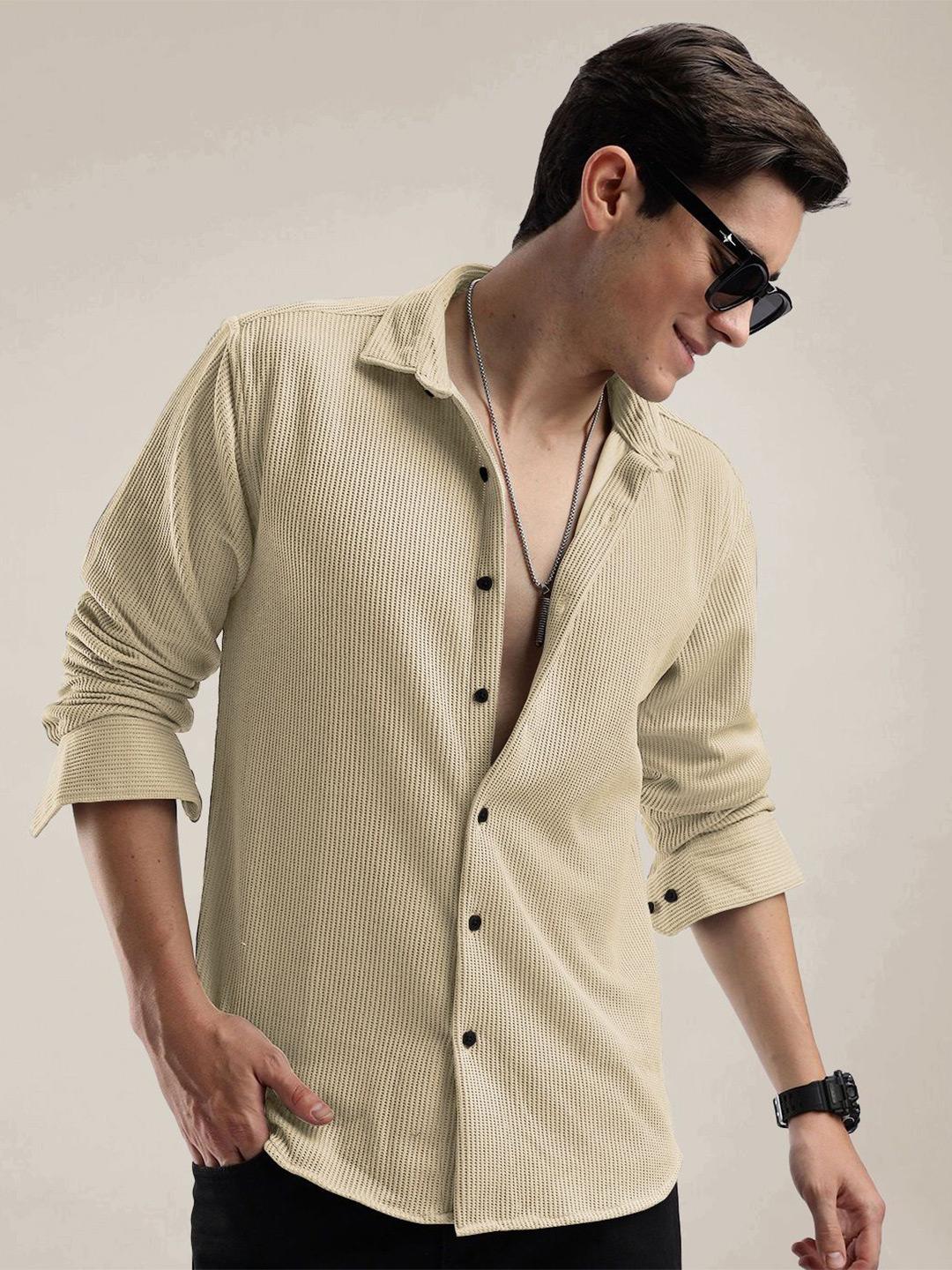 KAJARU Men Comfort Regular Fit Textured Spread Collar Long Sleeve Shirt