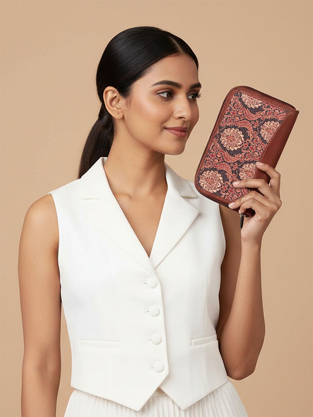 Buy ZOUK Women Brown Ethnic Motifs Printed Zip Around Wallet -  - Accessories for Women