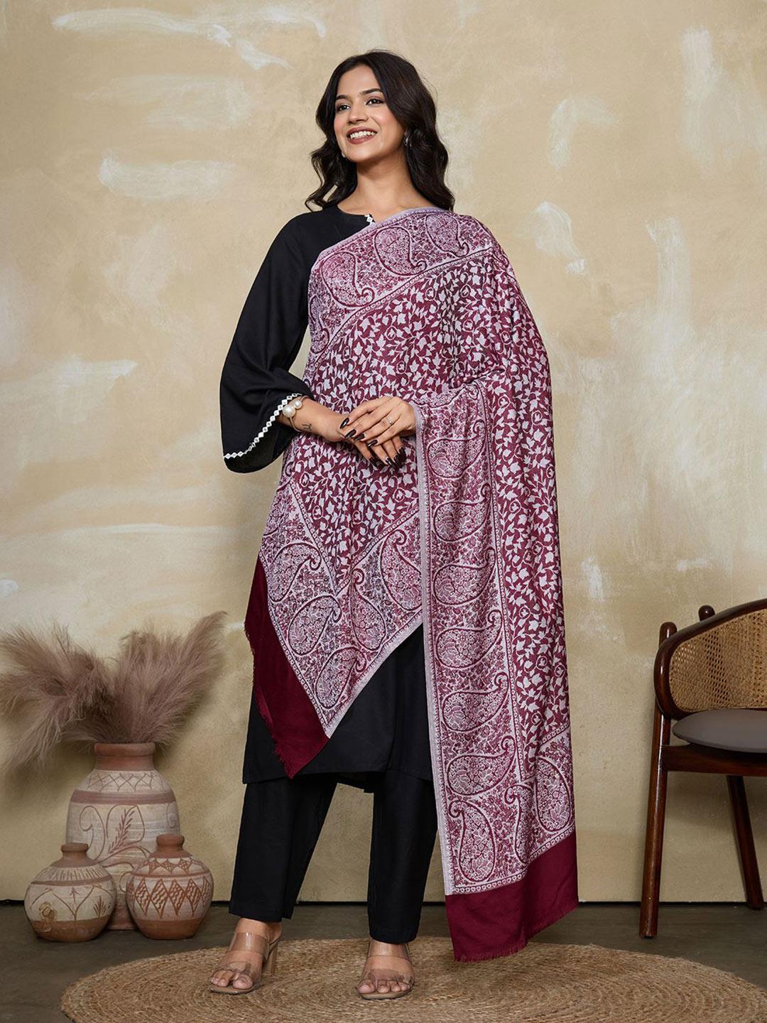 Buy WEAVERS VILLA Women Paisley Woven Design Stole With Fringed Border -  - Accessories for Women