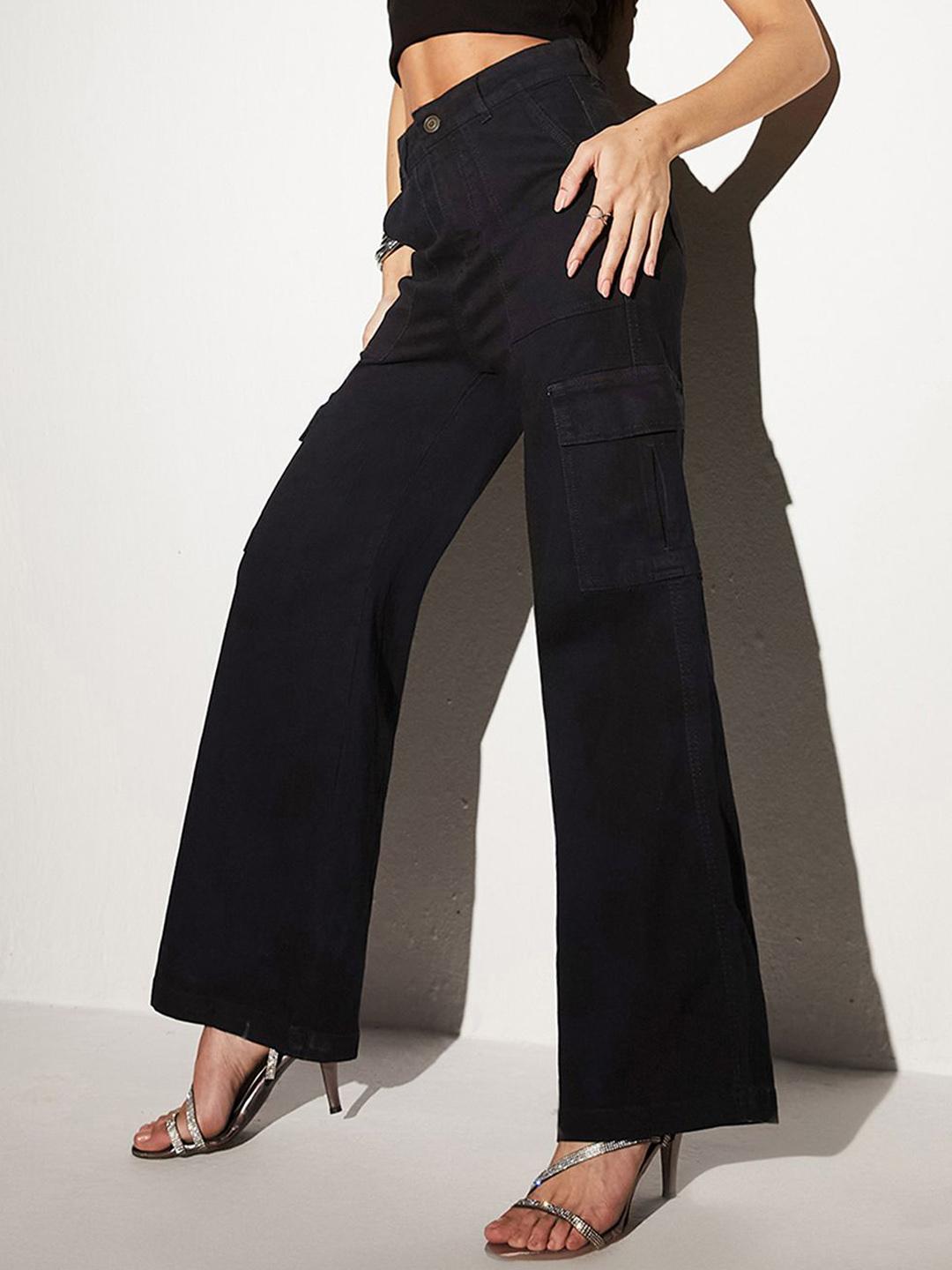 Miss Chase Women's Wide-Leg High-Rise Regular-Length Stretchable Denim Cargo Jeans