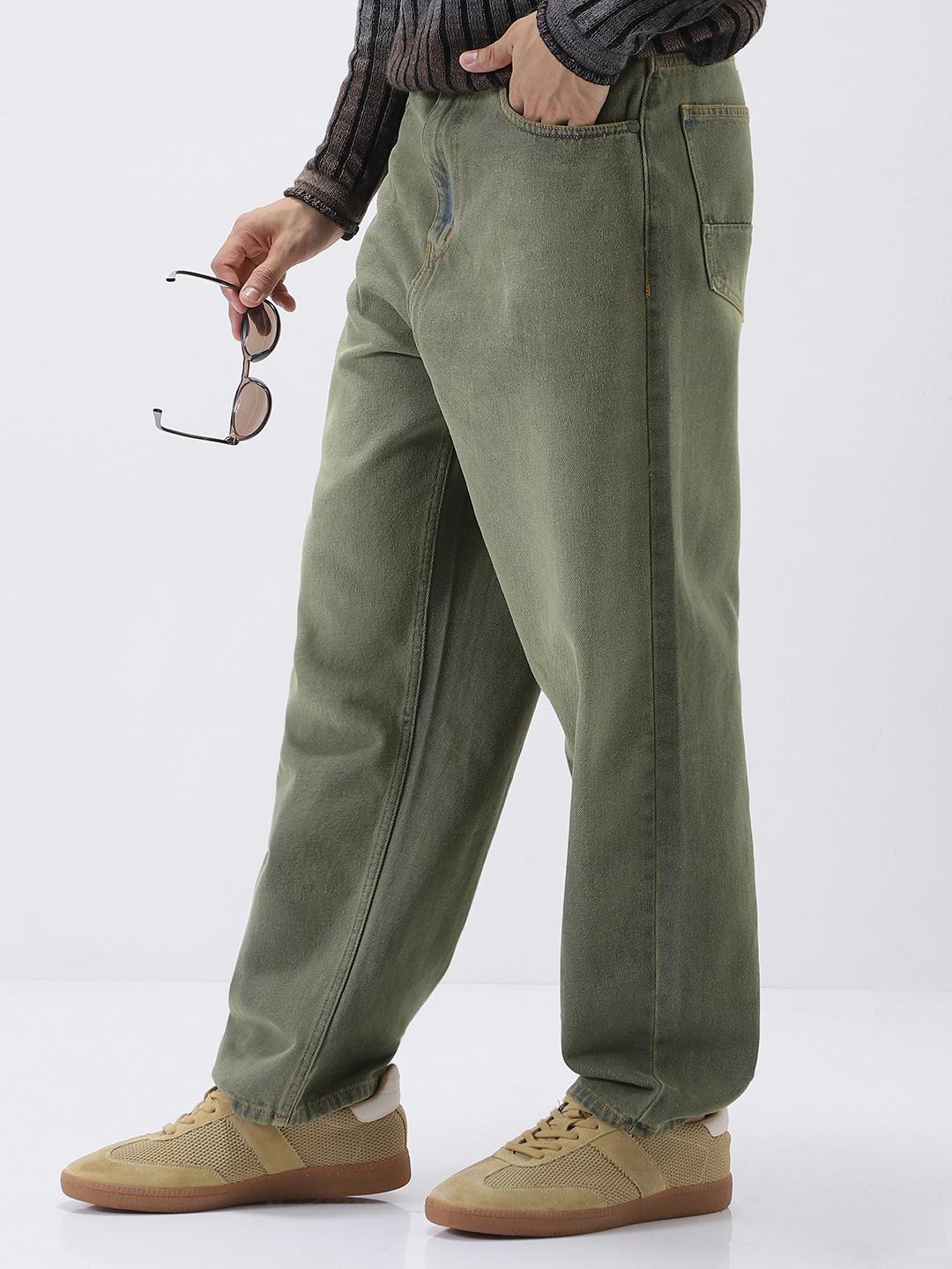Urbano Fashion Men Loose Baggy Fit Heavy Washed Jeans Non-Stretchable