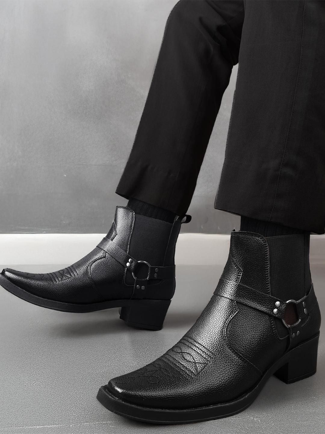 Buy Bxxy Men Textured Slip On Square Toe Regular Boots - - Footwear for Men