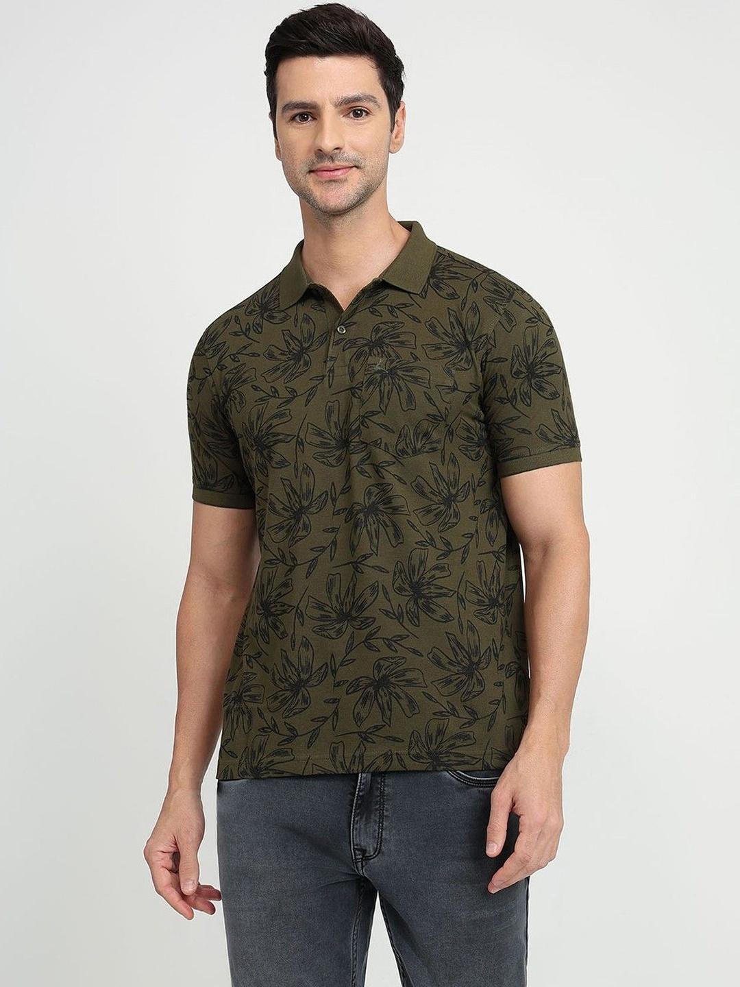 Buy Parx Men Floral Printed Polo Collar Pure Cotton T Shirt - Tshirts ...