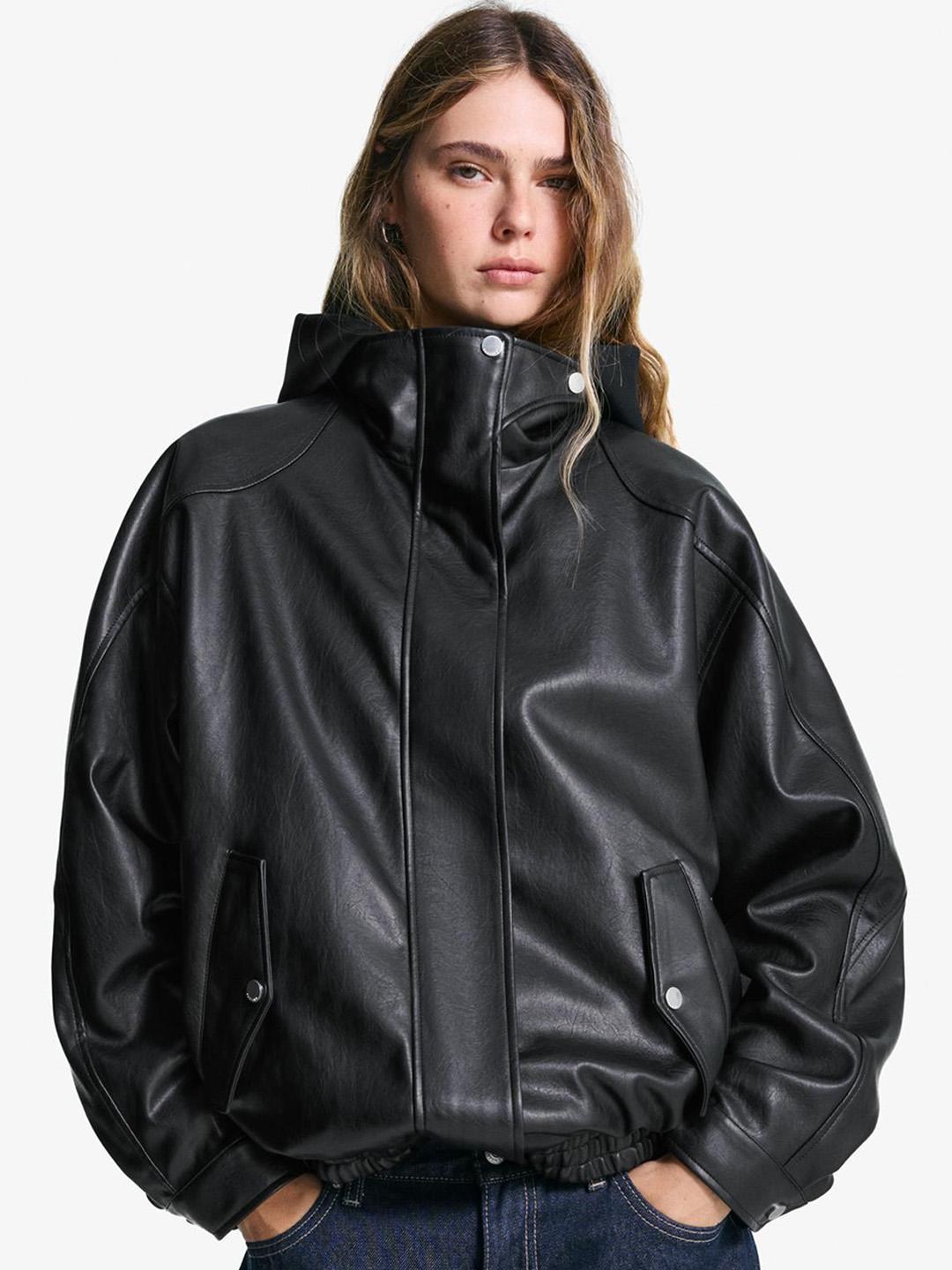 Bershka Mock Collar Crop Biker Jacket