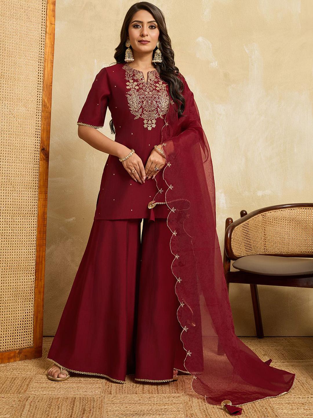 Women Ethnic Motifs Embroidered Kurta with Palazzo & Dupatta