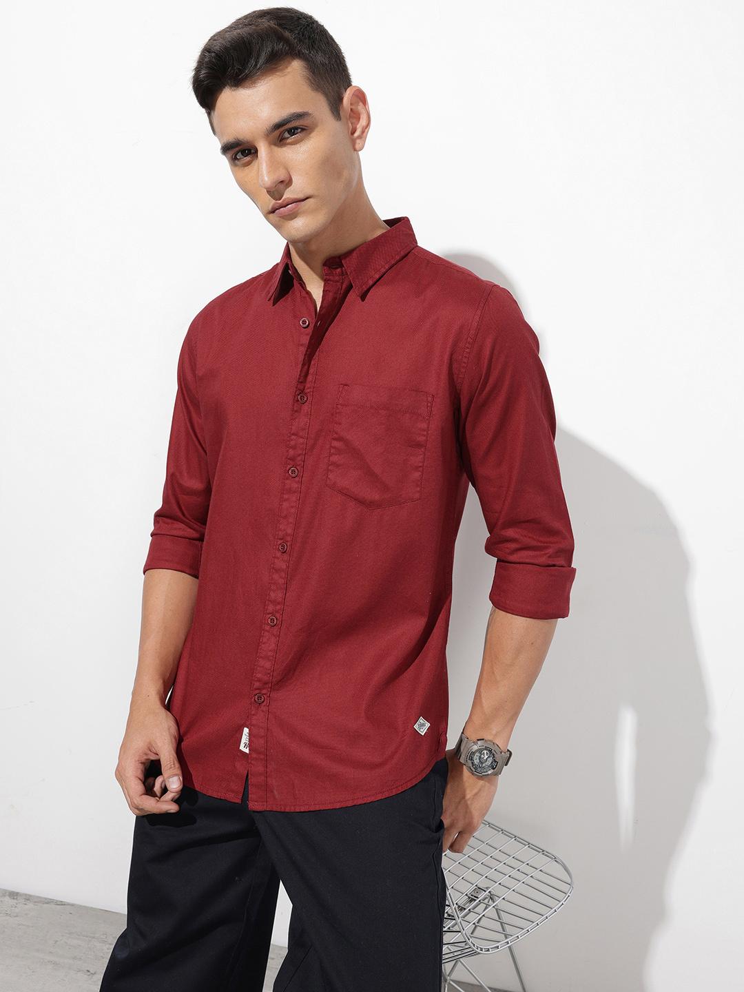 The Roadster Life Co. Pure Cotton Self Design Textured Shirt
