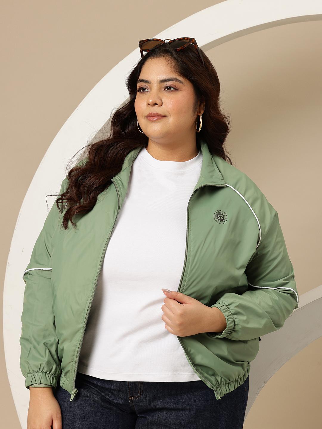 Sztori Plus Size Contrast Piping Bomber Jacket
