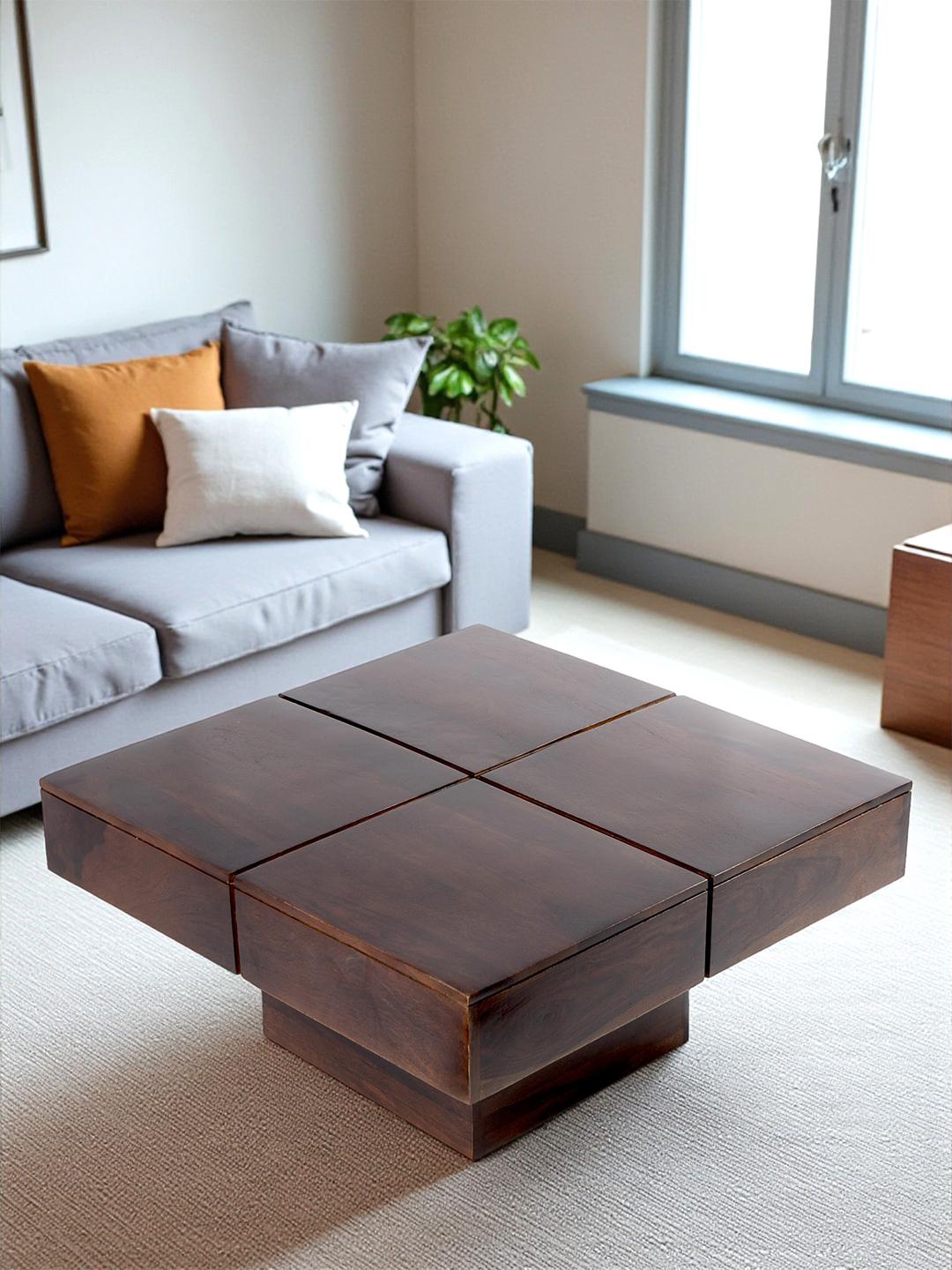 Buy Ikiriya Montreal Sheesham Wood Contemporary Square Coffee Table In Dark Walnut Finish -  - Home for Unisex