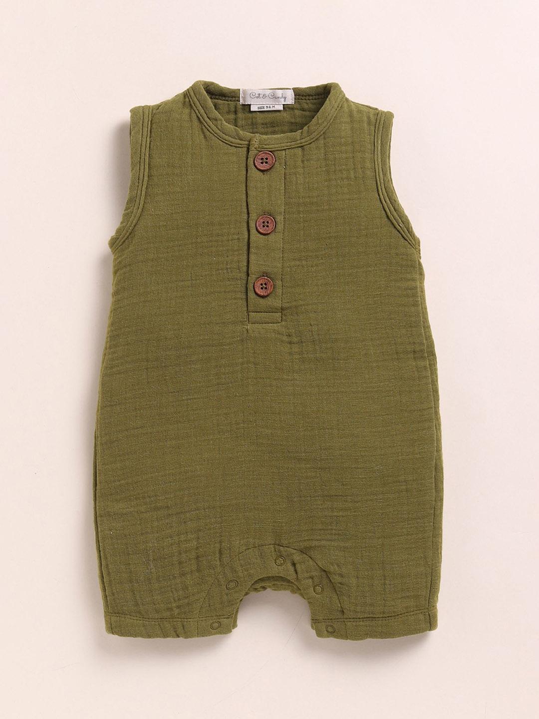 Buy Cot & Candy Infants Organic Cotton Muslin Olivegreen Half Romper - - Apparel for Unisex Kids