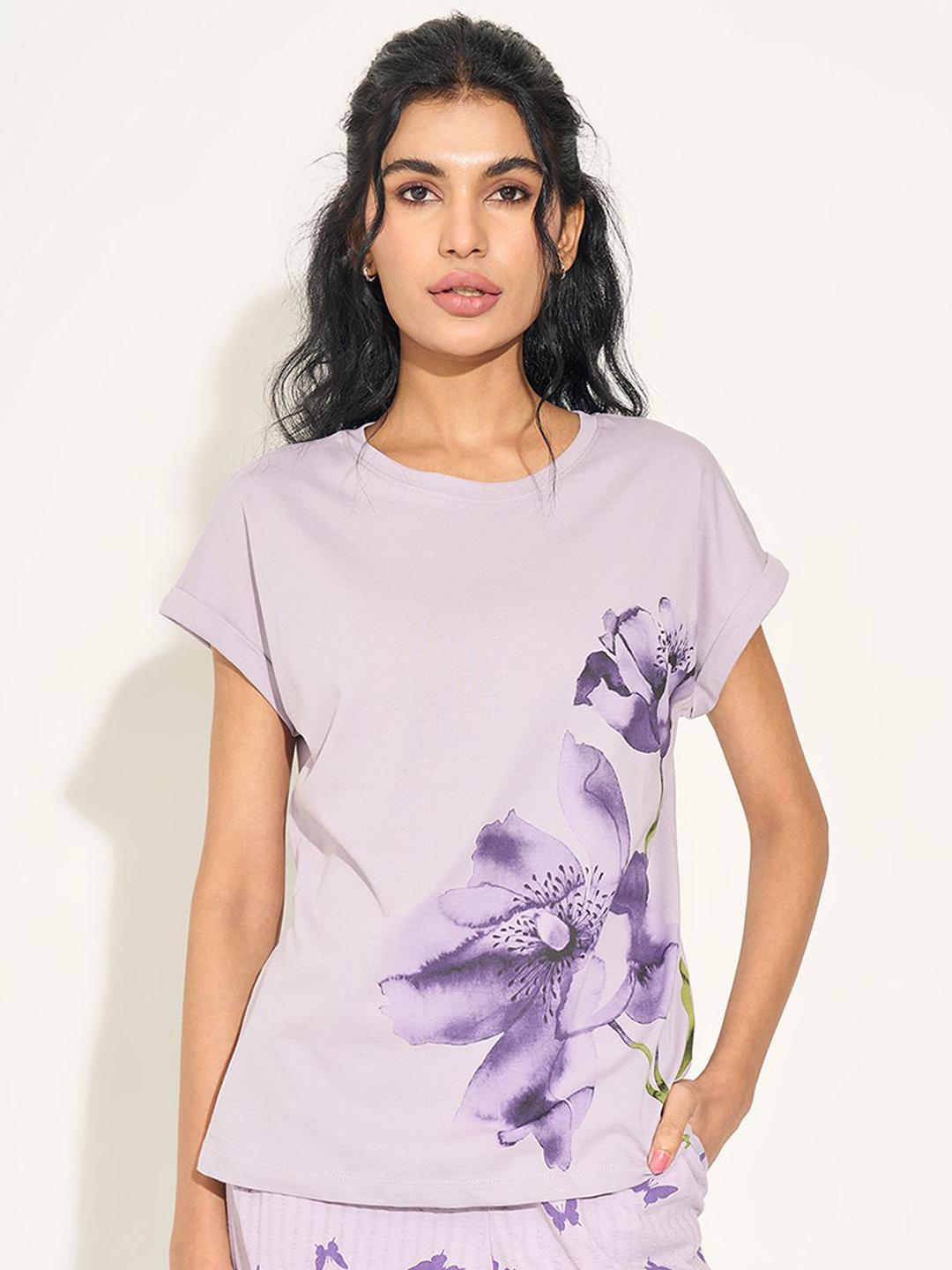 Buy Dreamz By Pantaloons Printed Pure Cotton Lounge T Shirts -  - Apparel for Women