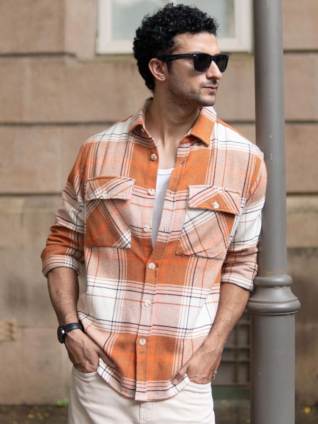 Powerlook Men Tartan Checked Spread Collar Casual Shirt
